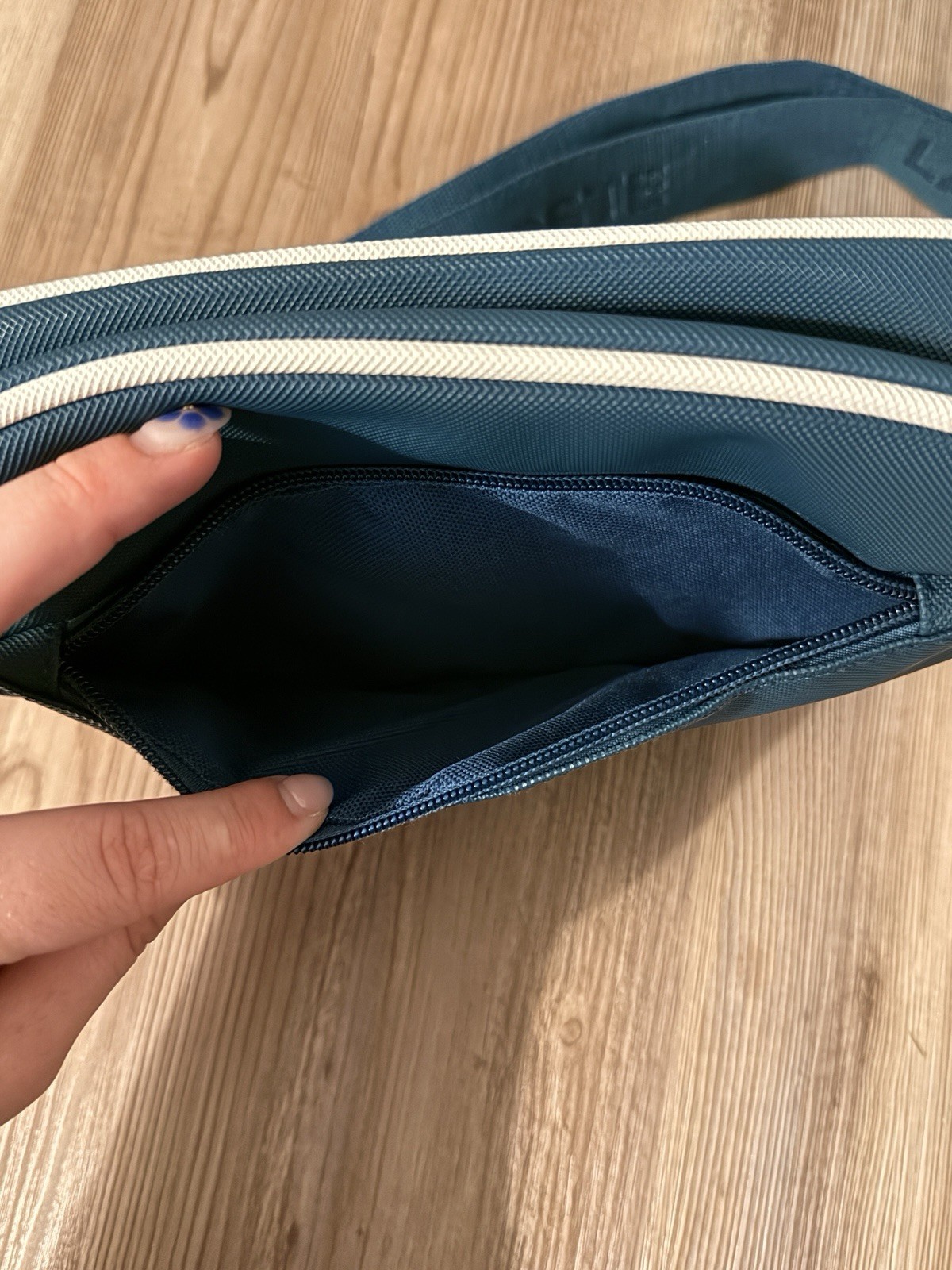 Lacoste Blue/White Messenger Crossbody Bag, Zip Closure, Adjustable Strap