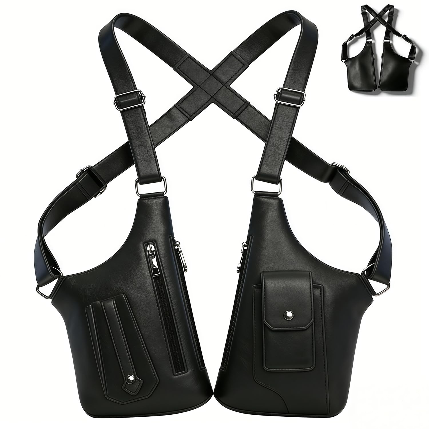 Double Shoulder Armpit Bag,Leather Adjustable Underarm Shoulder Bag for Men,…
