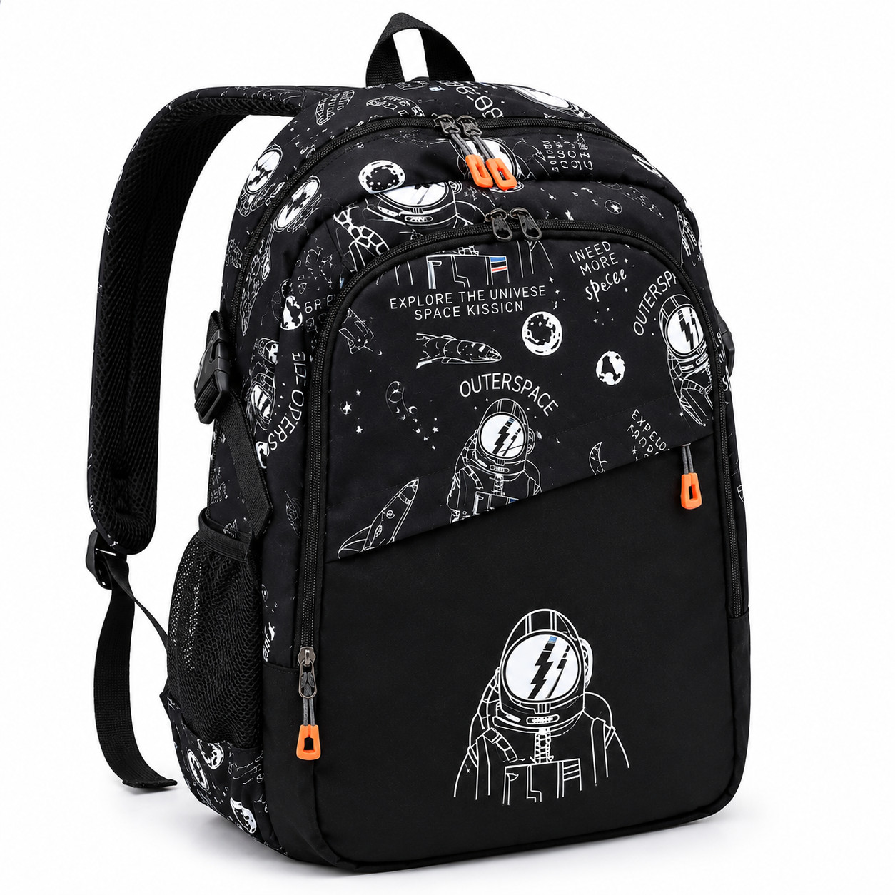 Boys Large School Backpack Astronaut Space 18″ Laptop Bag Lightweight Black