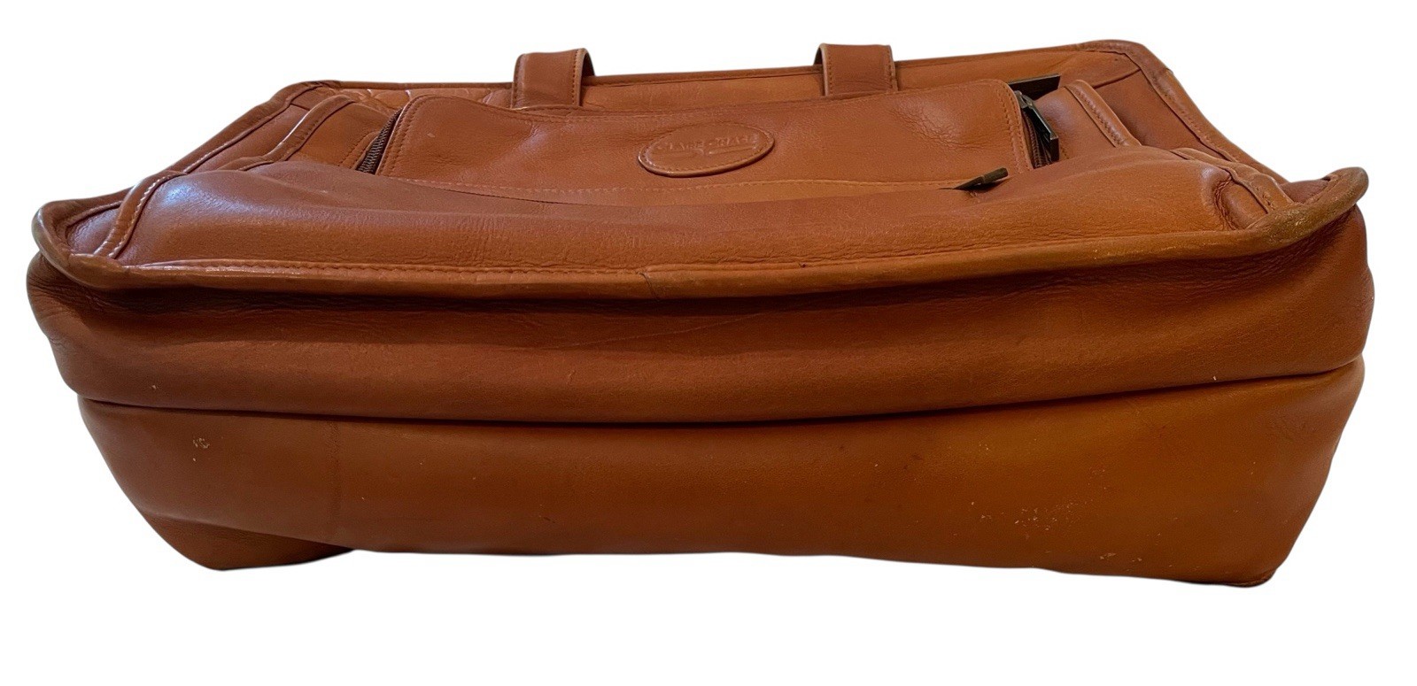 Claire Chase Distressed Tan Leather Laptop Briefcase Shoulder Bag Carry On Large