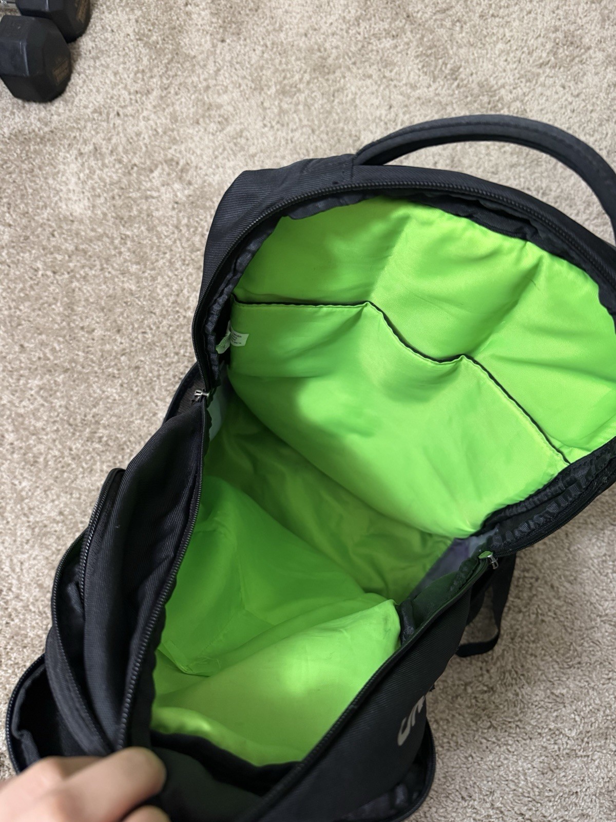 Under Armour Storm Backpack Black/Green Zip Padded Adjustable Straps Unisex
