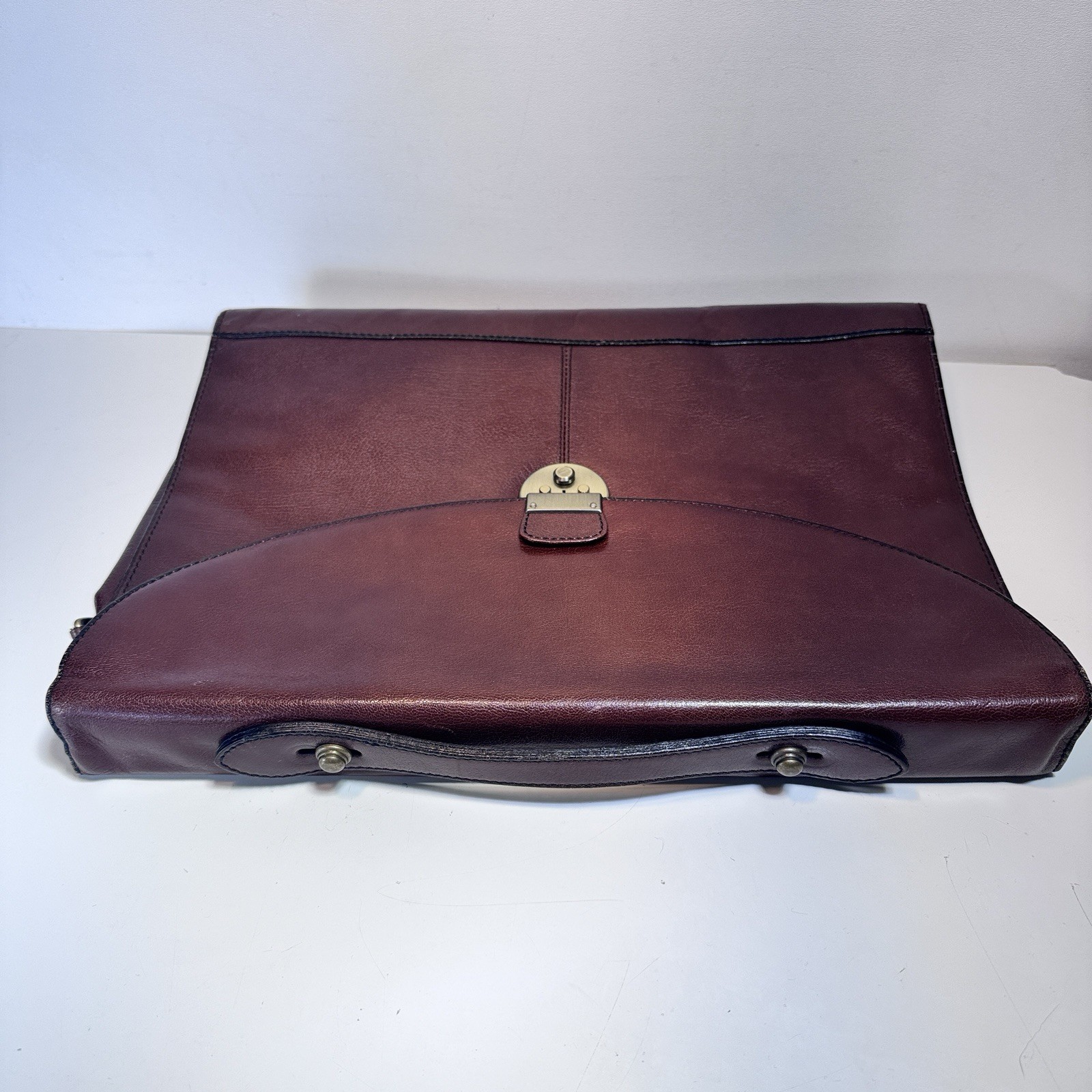 Schlesinger 15″ Leather Briefcase Classic Flap Distressed Rustic Brown Attache