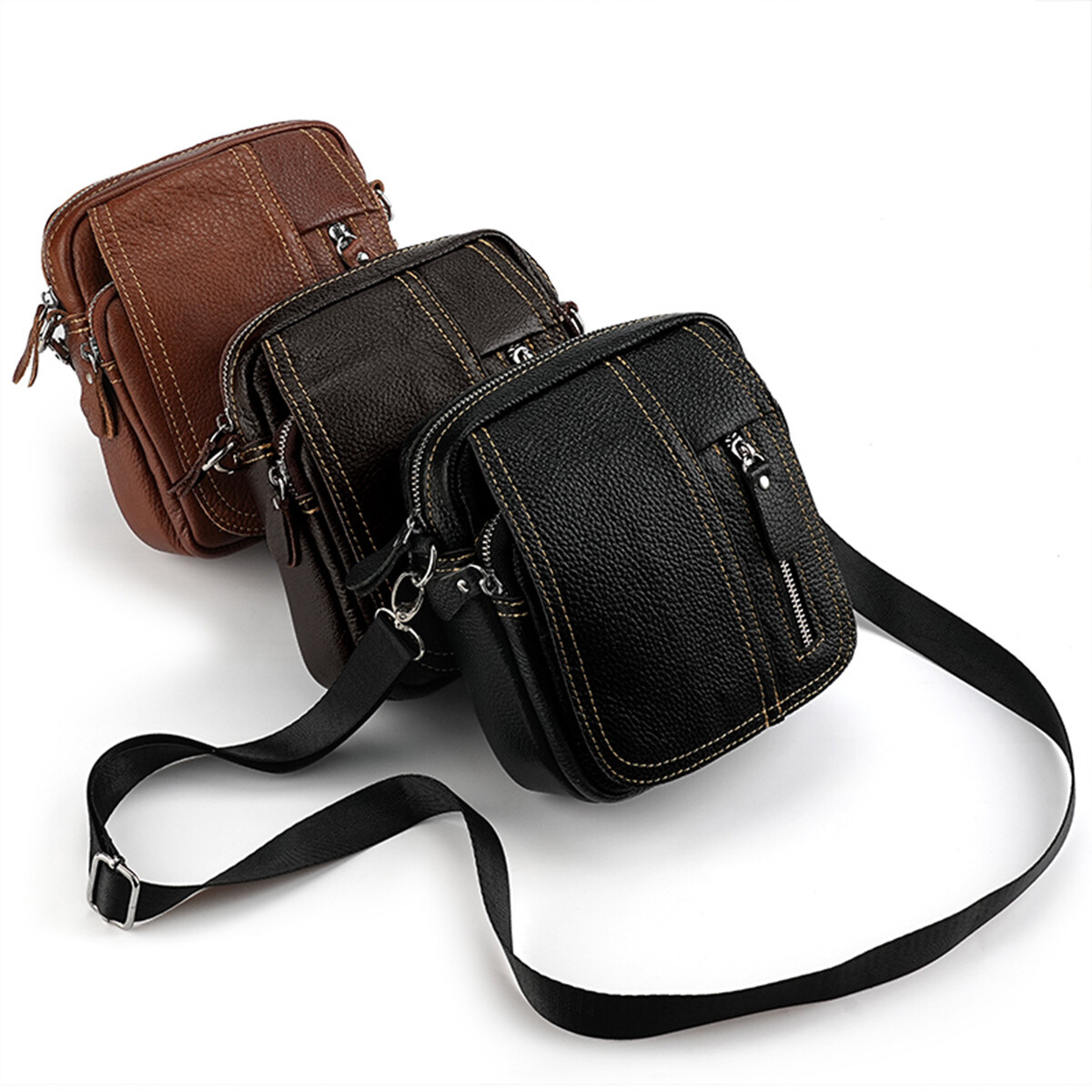 Genuine Leather Men’s Crossbody Bags Purse Business Small Waist Bag Shoulder Bag