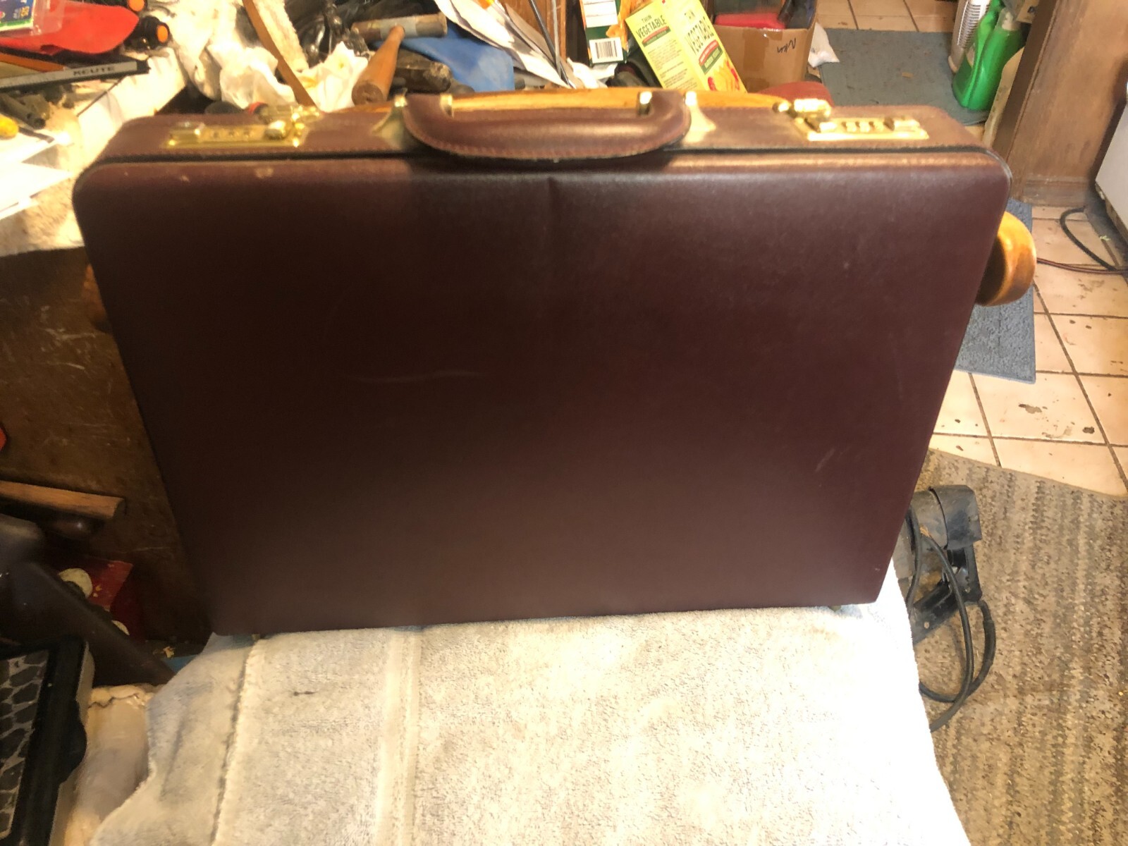 Vintage Leather Combination Lock Briefcase Hardshell Attache Business Case