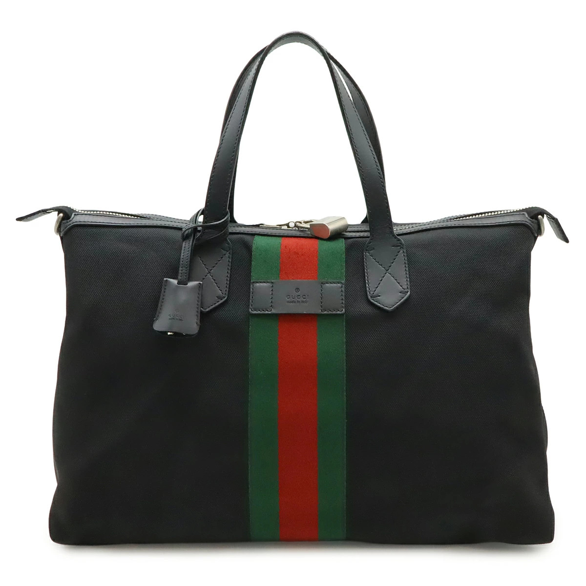 Gucci Web Stripe Sherry Line Tote Bag Large Shoulder Nylon Leather