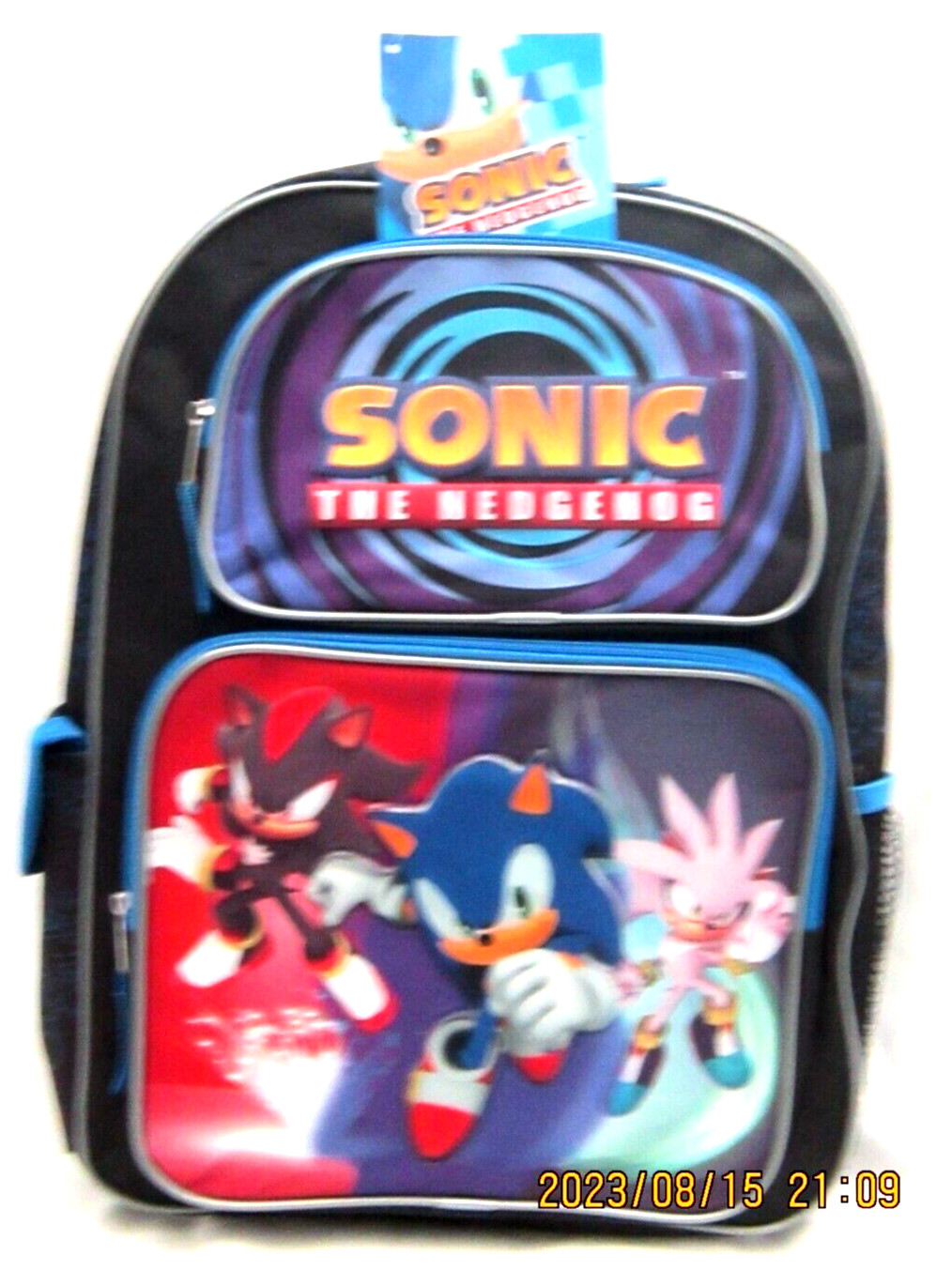 Blue Sonic the Hedgehog,Shadow,&Venice 16″ Boom Backpack with 2 Compartments