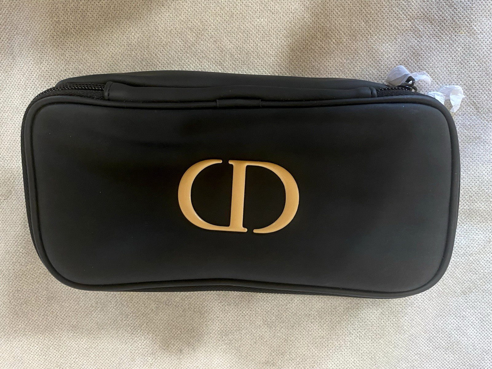 DIOR Black Double Zipper Travel Makeup Toiletry Bag Pouch Cream CD Logo