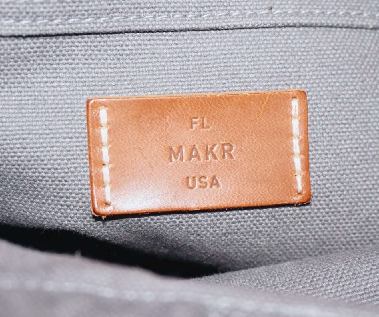 MAKR Large Gray Canvas & Tan Leather Backpack 18×12 USA