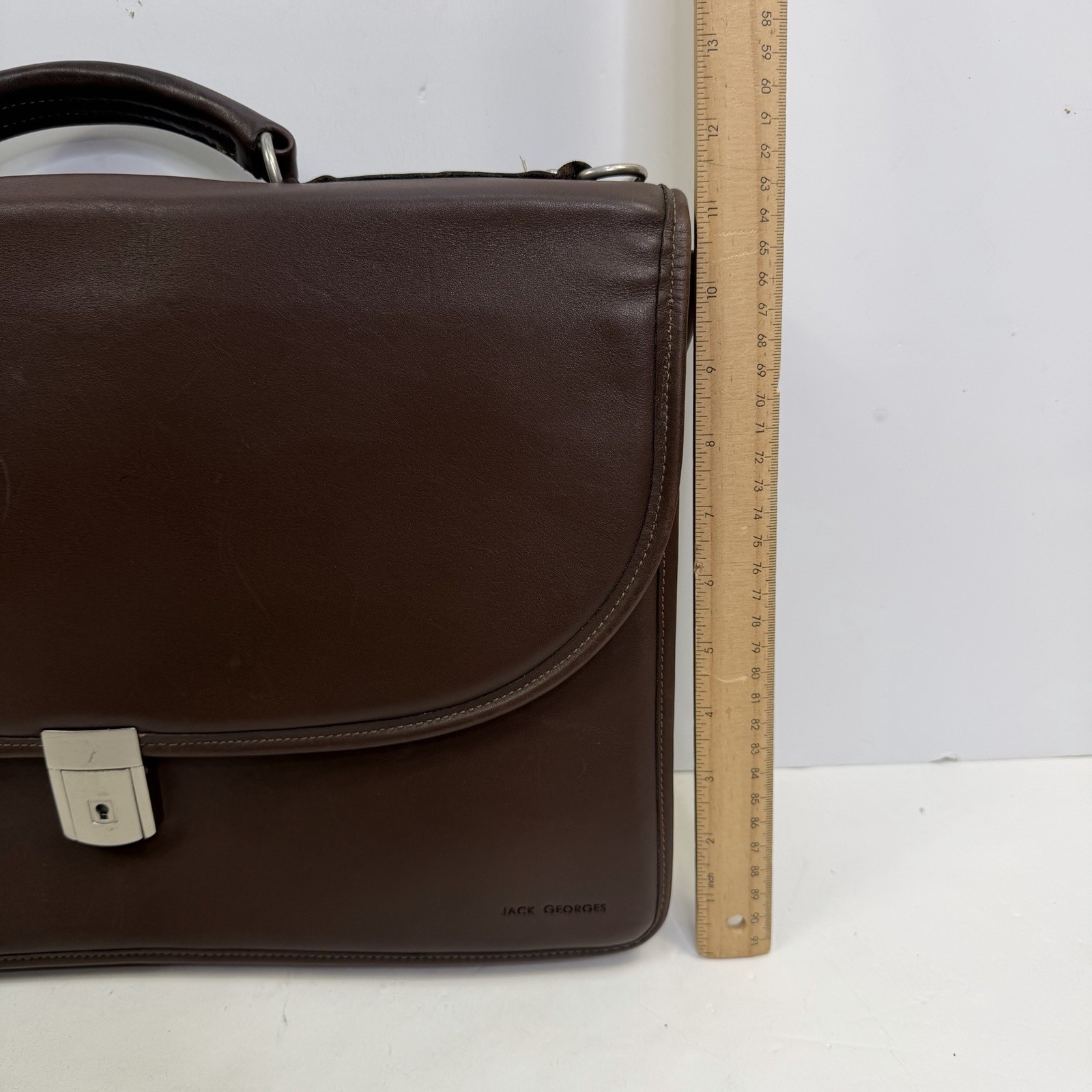 Jack Georges Brown Leather Briefcase Messenger Flap Bag Lock w/ Keys – 16” – USA