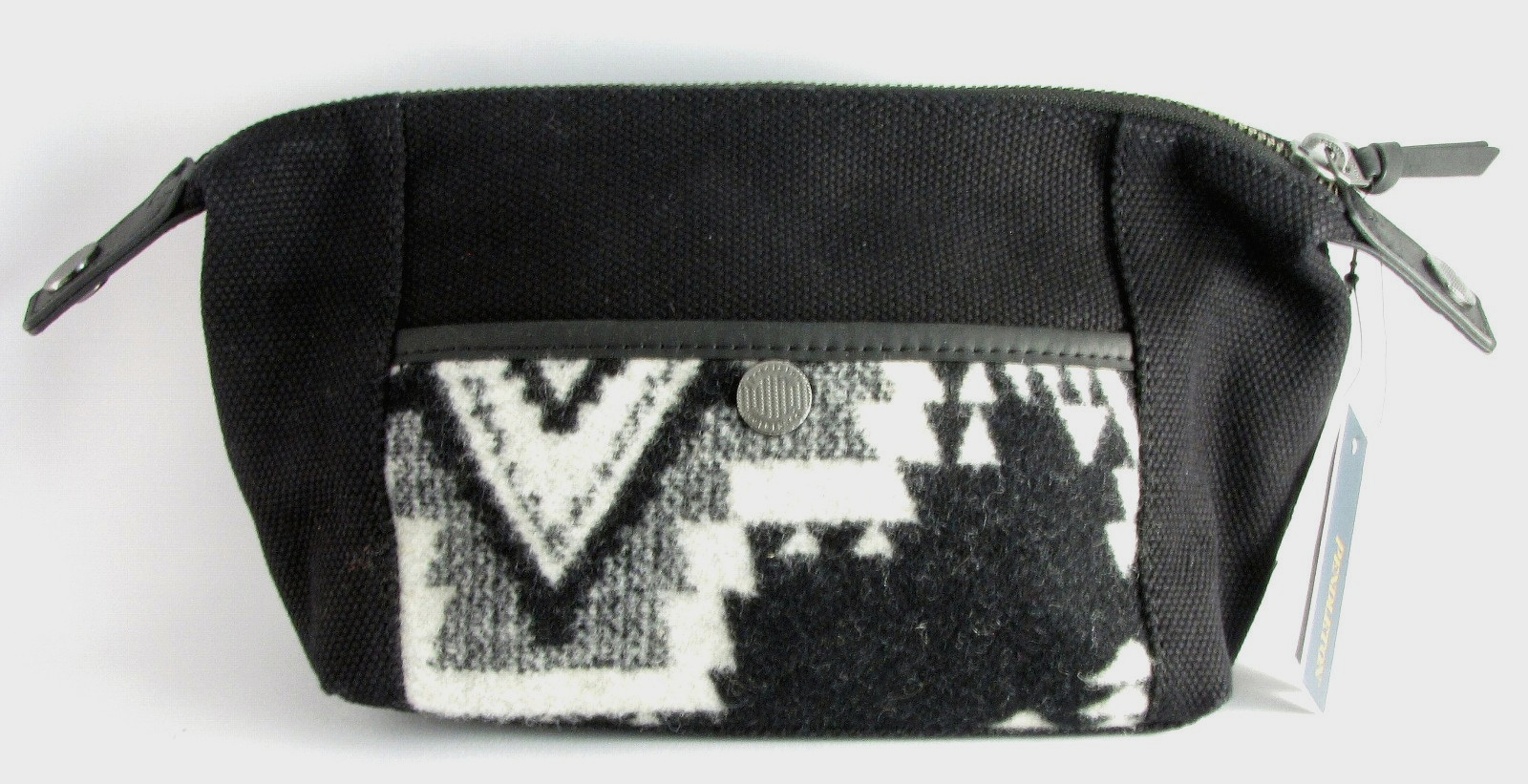 Pendleton Travel Pouch Cotton with Rock Point Black White Wool Detail 10×5″ NWT