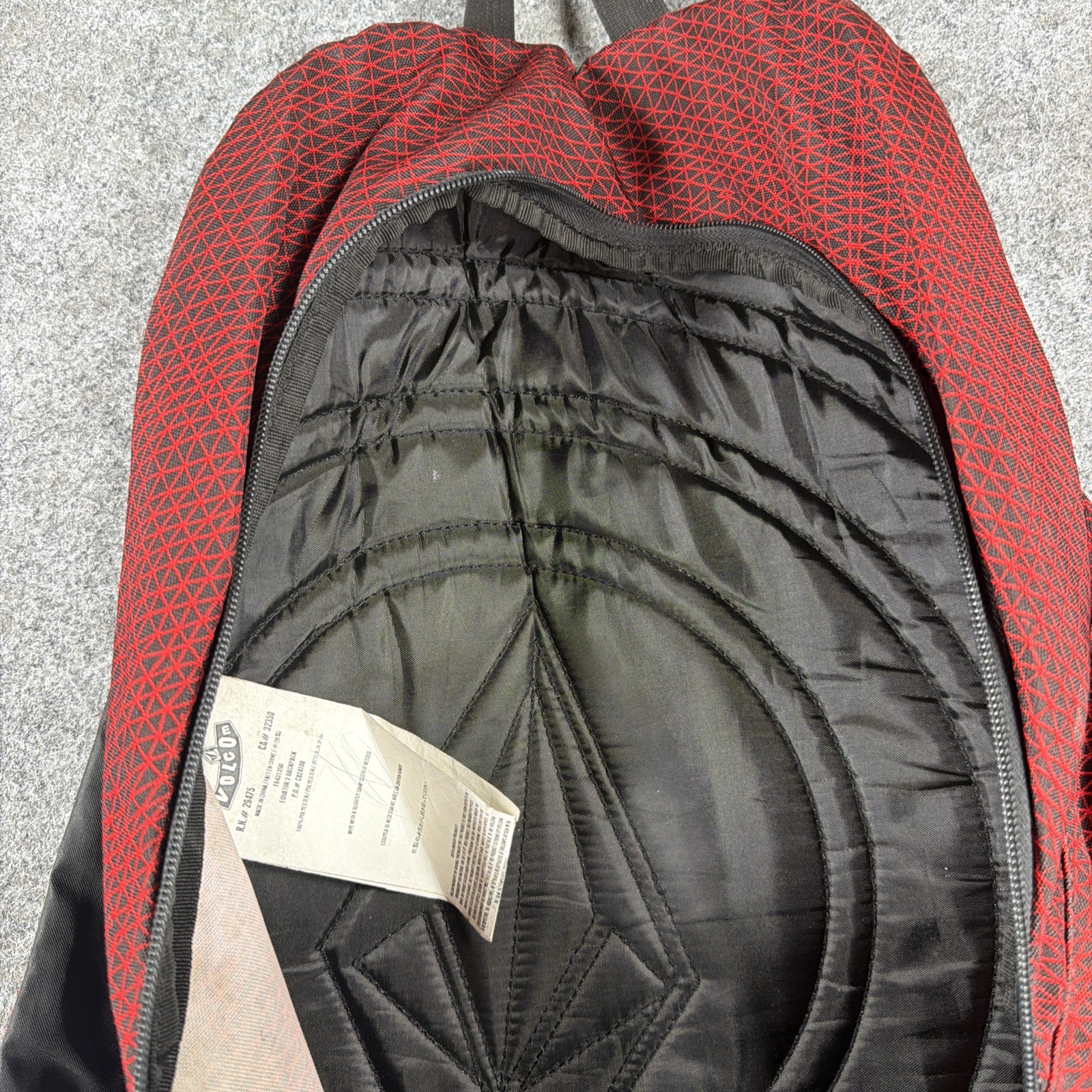 VOLCOM Stone Logo Backpack Red Black Geometric Crosshatch Grid Skate School Bag