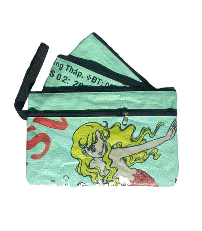 Fair Trade Recycled Fish Feed 3in1 Pencil Case or Purse handmade in Cambodia