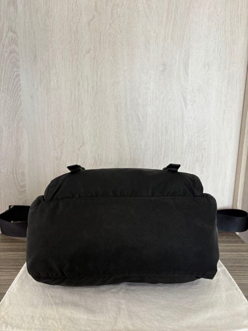 PRADA Shoulder Bag Tessuto Nylon Leather Triangle Logo Black Excellent Condition