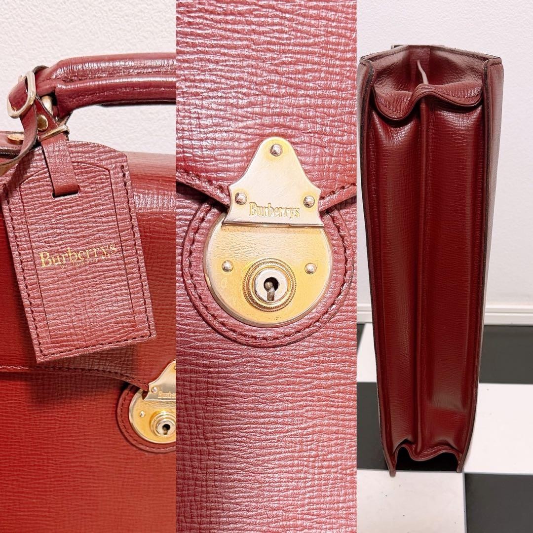 Authentic Burberrys All Leather Business Briefcase 28cm x 38cm x 9cm, Burgundy