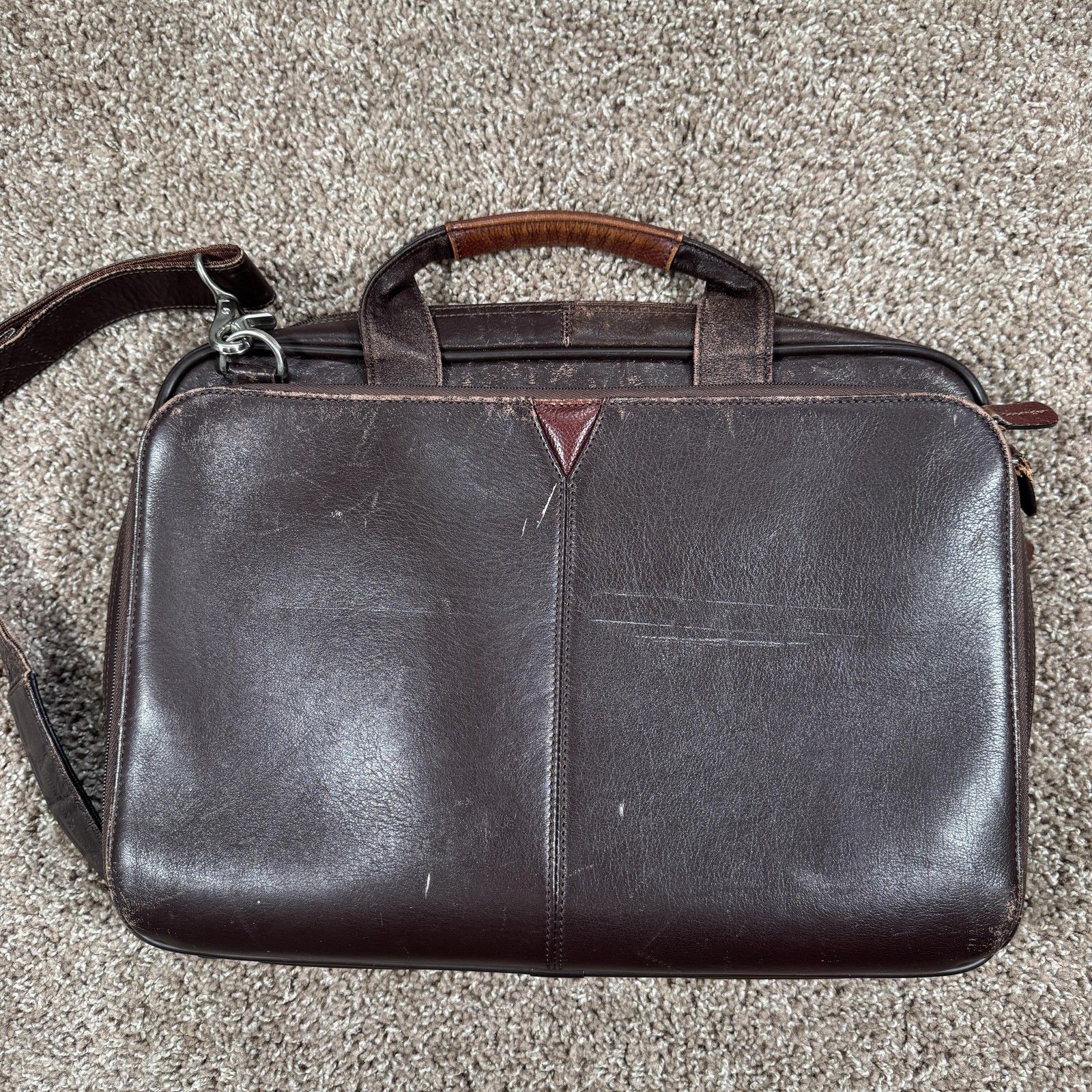 Johnston & Murphy Brown Leather Business Case Mens Laptop Shoulder Strap