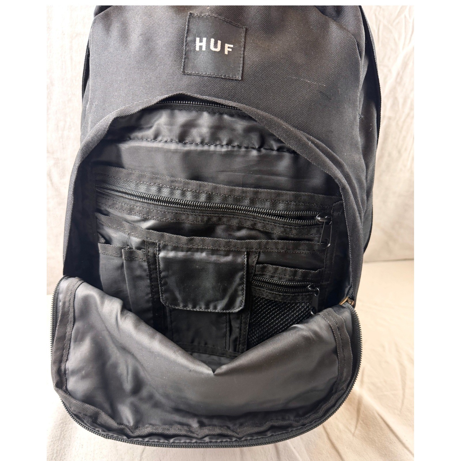 HUF Backpack Black Brown Leather Bottom Laptop Sleeve Skate School Bag Rucksack
