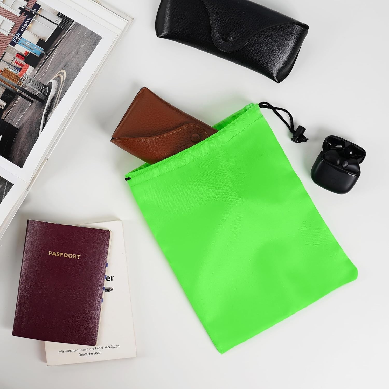 Drawstring Bag with Toggle – Nylon Cinch and Ditty Pouch () 7 x 9 Inch Green