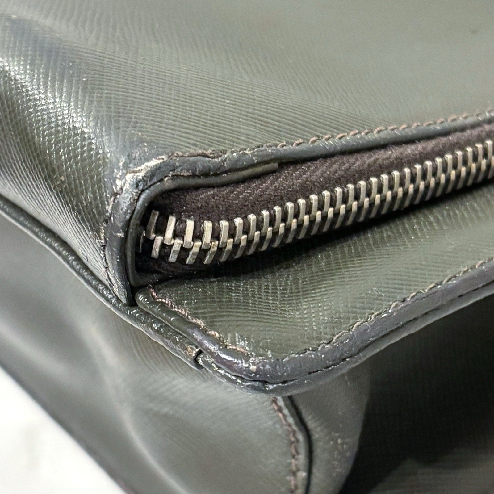 PRADA Saffiano Briefcase Leather Khaki Green Business Bag Authentic