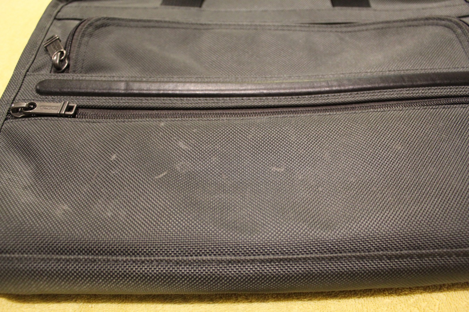 Tumi Dark Gray Nylon & Leather Briefcase/Bag With Sling