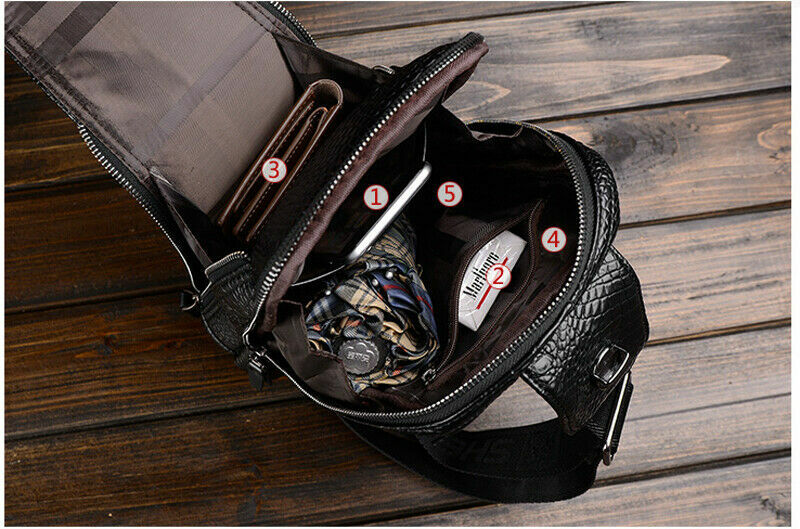 Leather Sling Daypack Backpack for Mens Crocodile Pattern Luxury Crossbody bag