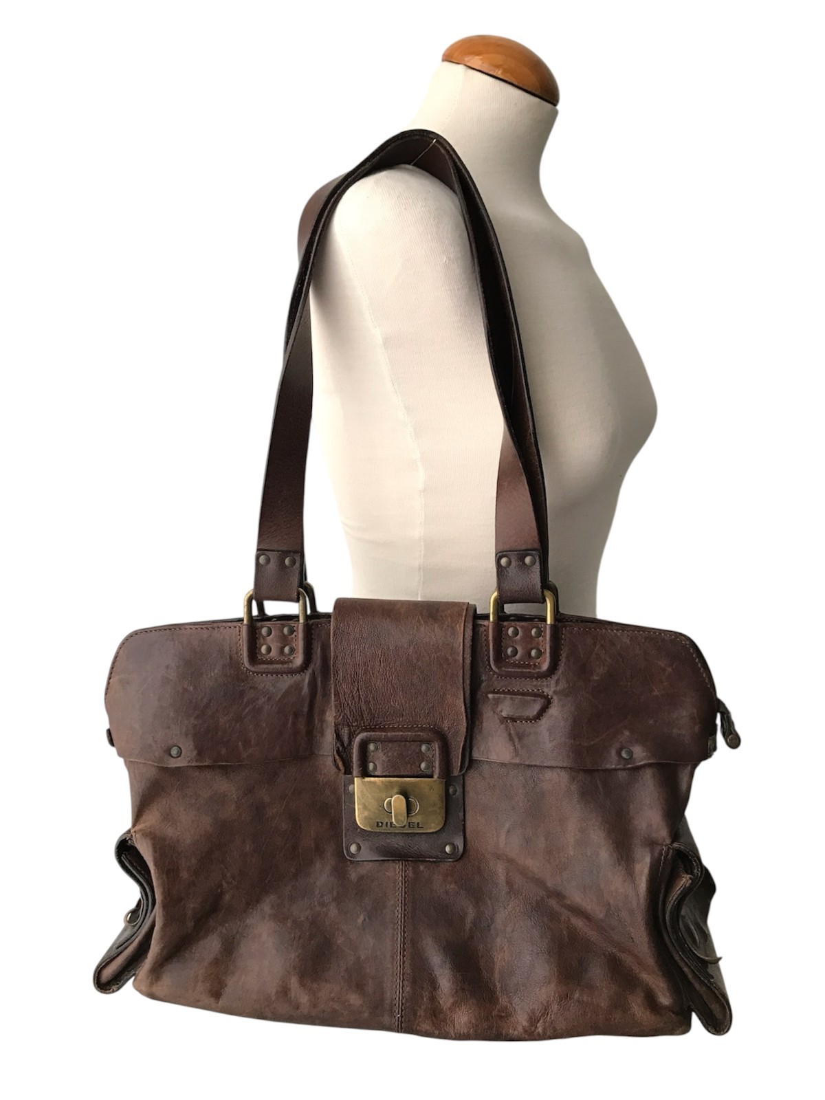 DIESEL Vintage Leather Shoulder Bag Avant Garde Medieval Steampunk Archive 00s