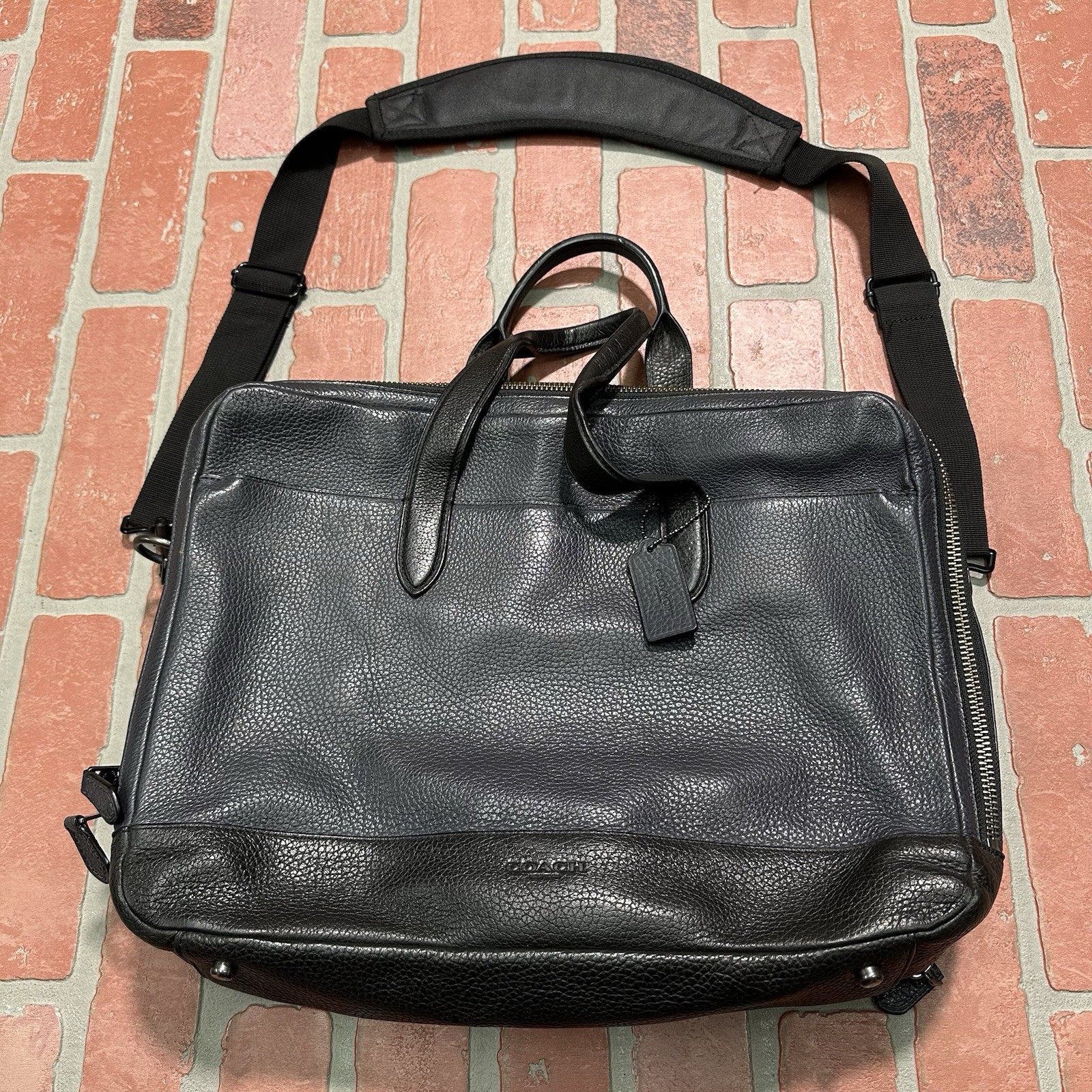 COACH PEBBLED HAMILTON LEATHER BRIEFCASE BAG TRAVEL NAVY BLUE BLACK HEAVY (29)