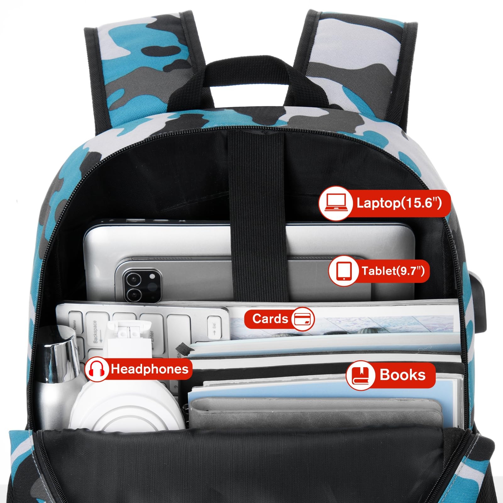School Backpack 17.3 Inch Bookbag Men Teen Boy USB Charging Port College