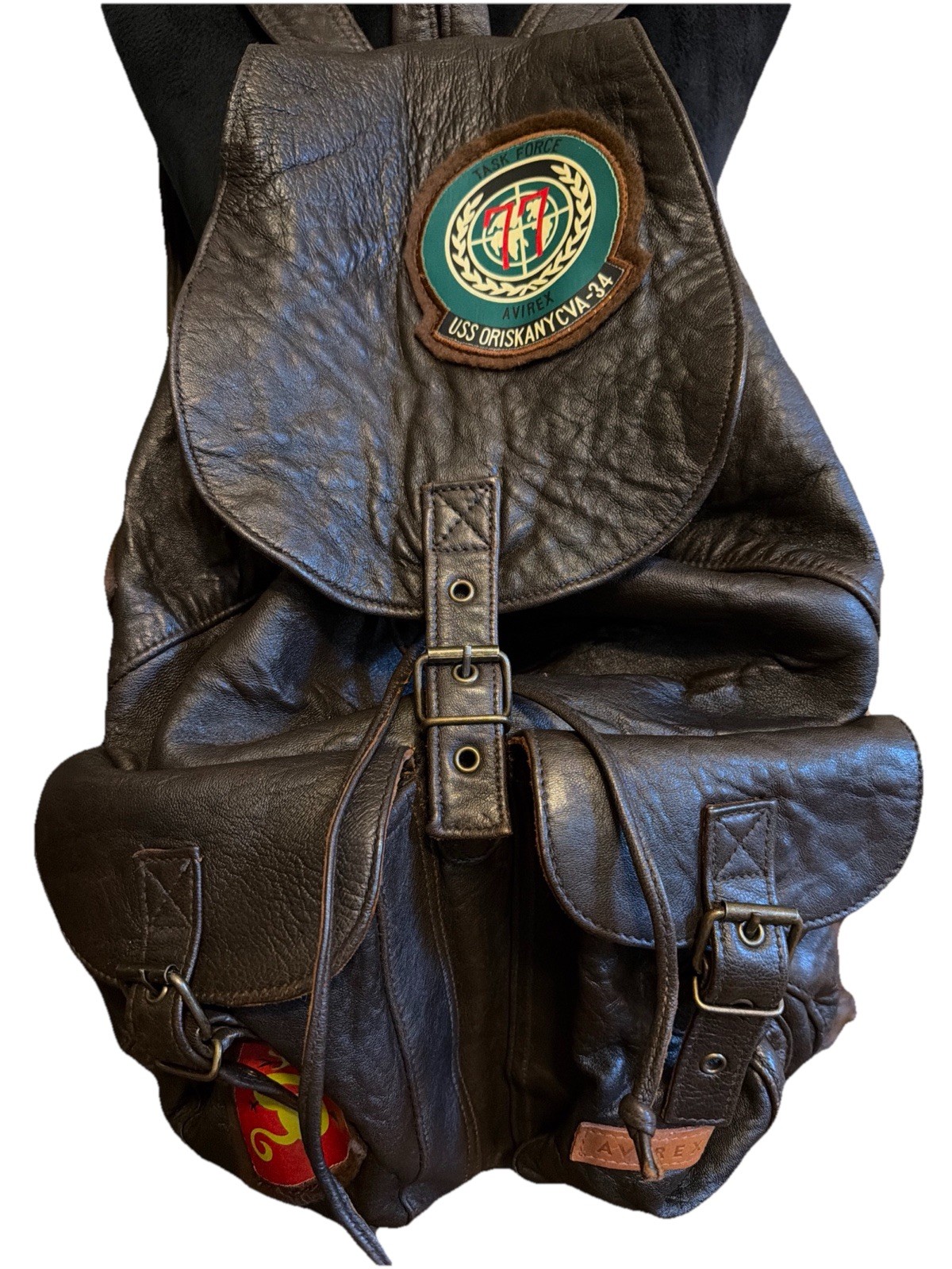 Vintage 80s Avirex United States Navy Issued Leather Military Patches Backpack