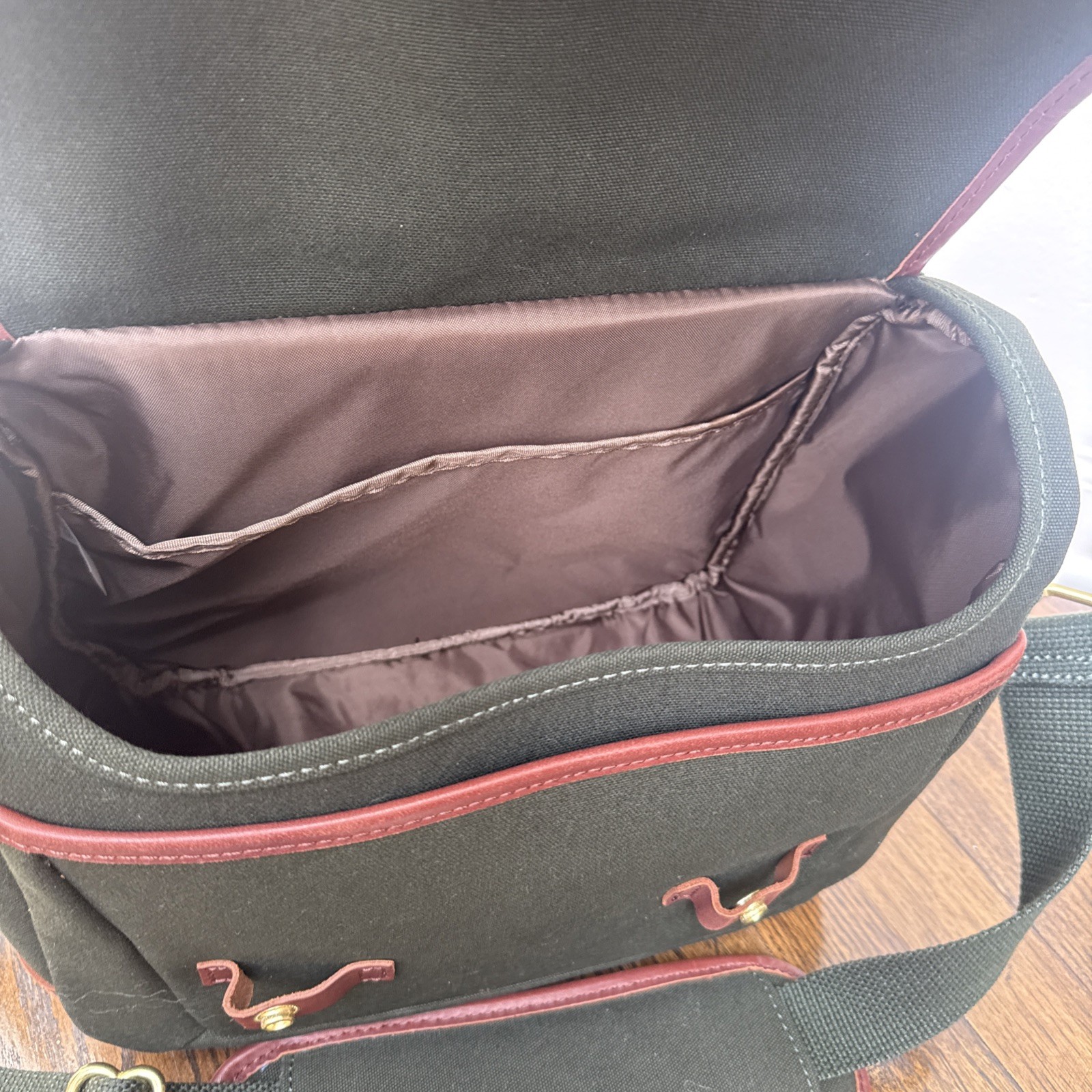 Orvis Leather Canvas Green Briefcase Messenger Shoulder Bag Satchel