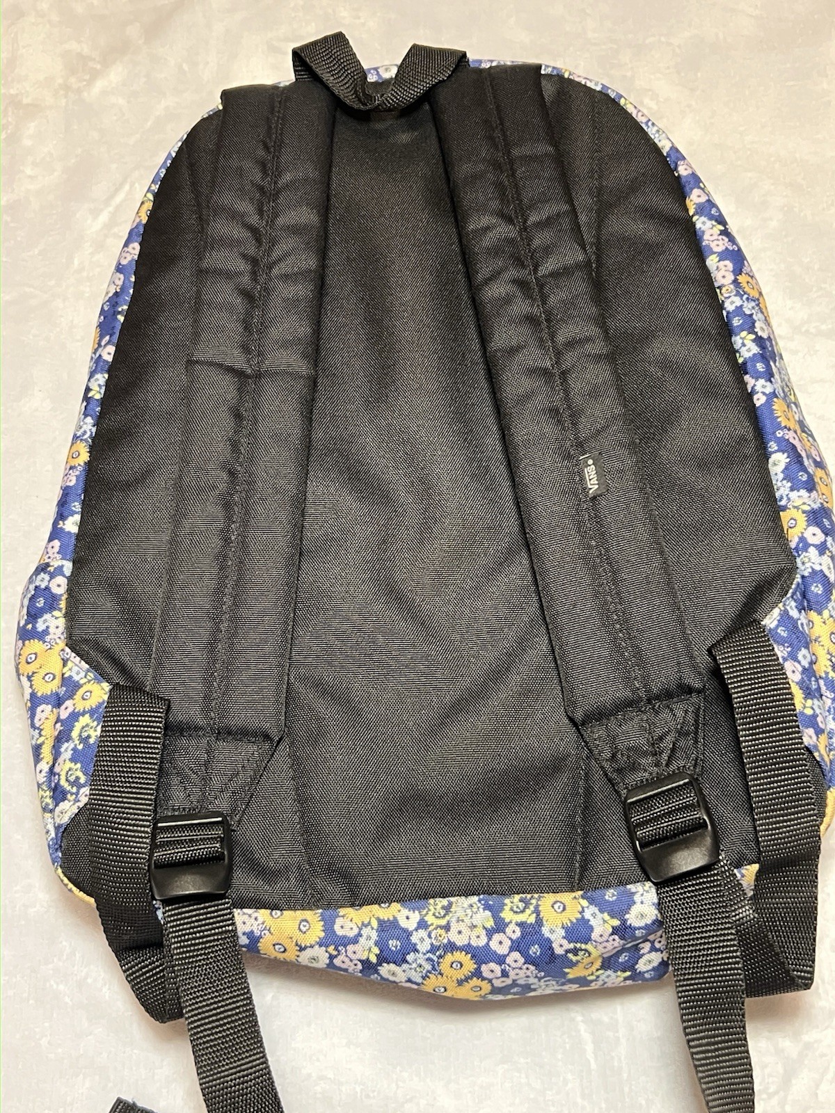 VANS Floral Backpack Blue/Yellow White Pattern Zip Closure Inner/Outer Pockets