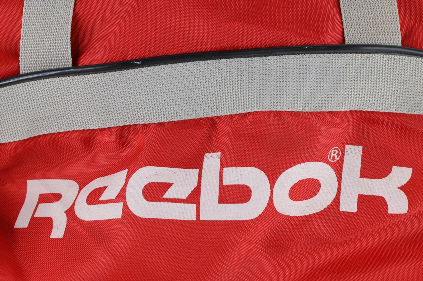 Vintage 90s Reebok Spell Out Big Logo Handled Duffel Bag Gym Bag Carry On Red