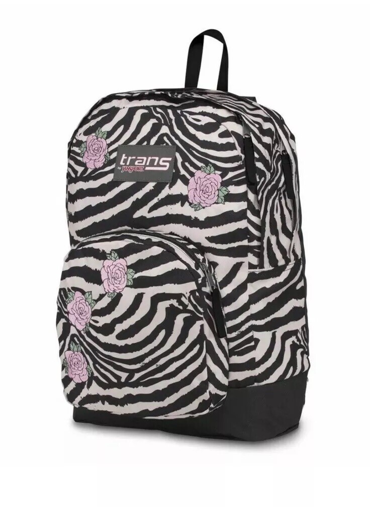 Trans JanSport Backpack Zebra Print Rose Flower Embroidered 17″ Nwot