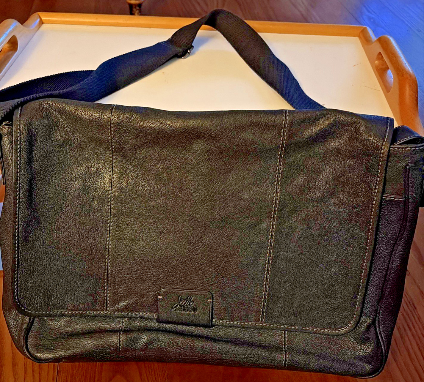 Johnston & Murphy Black Scottish Goat Leather Messenger Bag NWT Laptop Briefcase