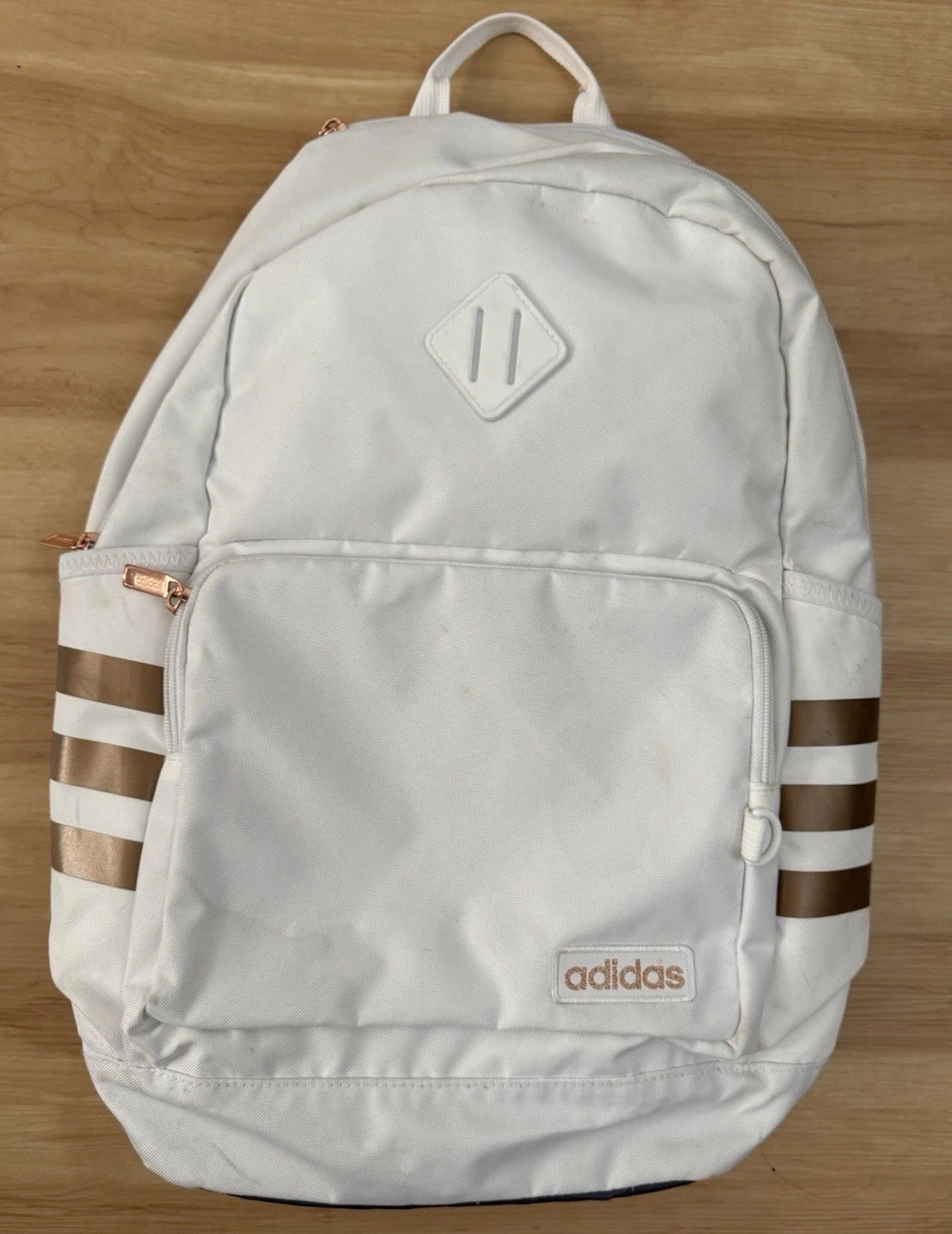 Adidas Backpack White Gold 3 Stripe School Travel Bag 18”