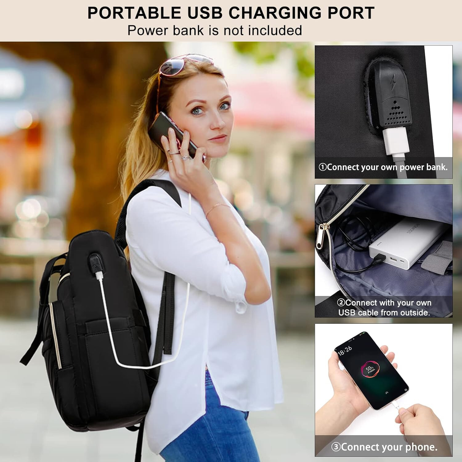 German Made Backpack Purse USB 15.6 Convertible Charging Port Euro Quilted New
