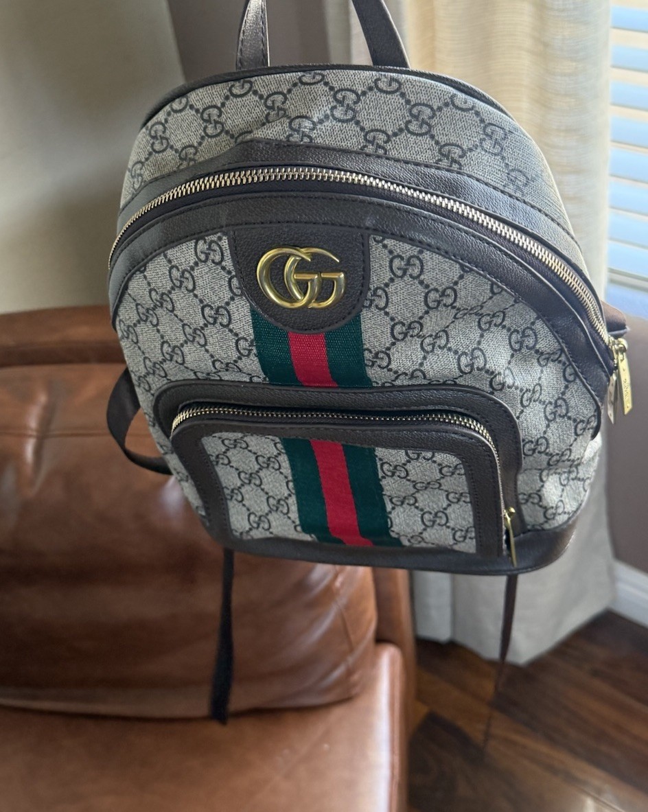Gucci GG Pattern Small Backpack Green/Red Web Stripe Zip Closure Pockets