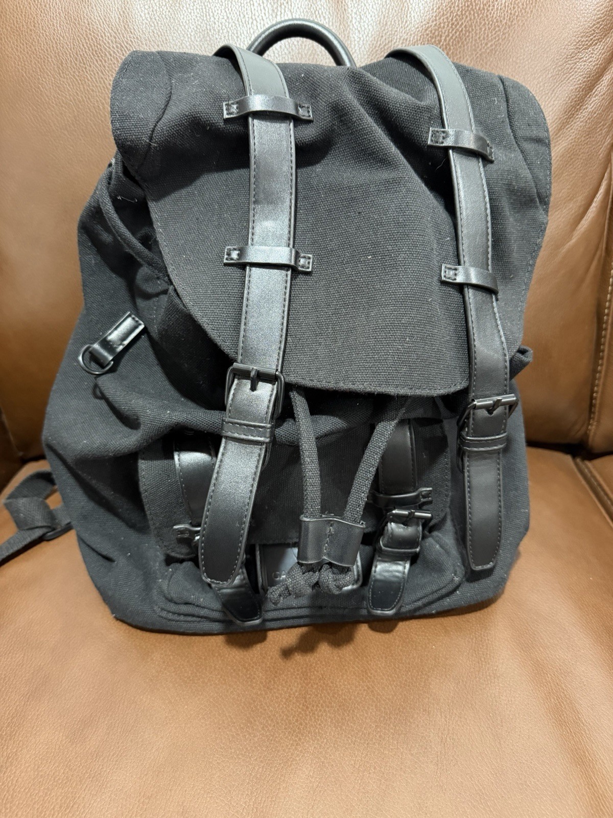 Gaston Luga Black Backpack Drawstring/Buckle Closure Adjustable Pockets Unisex