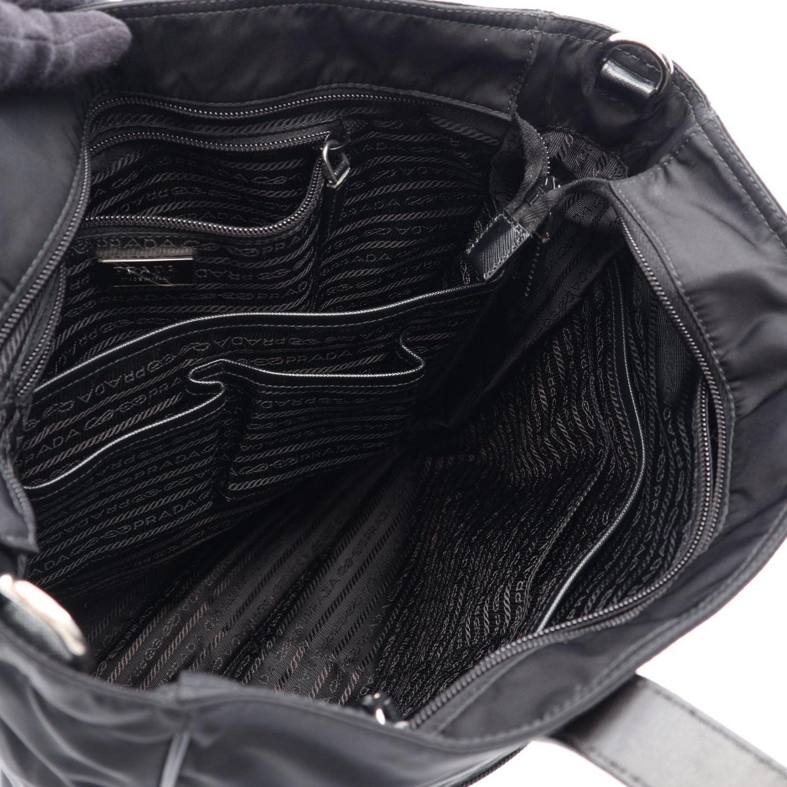 PRADA Triangle logo plate Tote hand Bag Nylon Saffiano leather Black Used mens