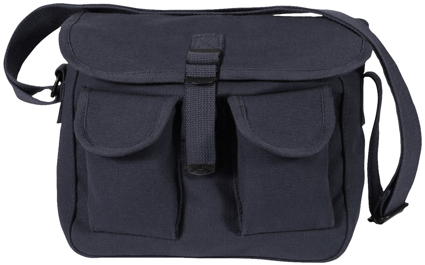 Black 2 Pocket Canvas Military Ammo Carry Shoulder Bag