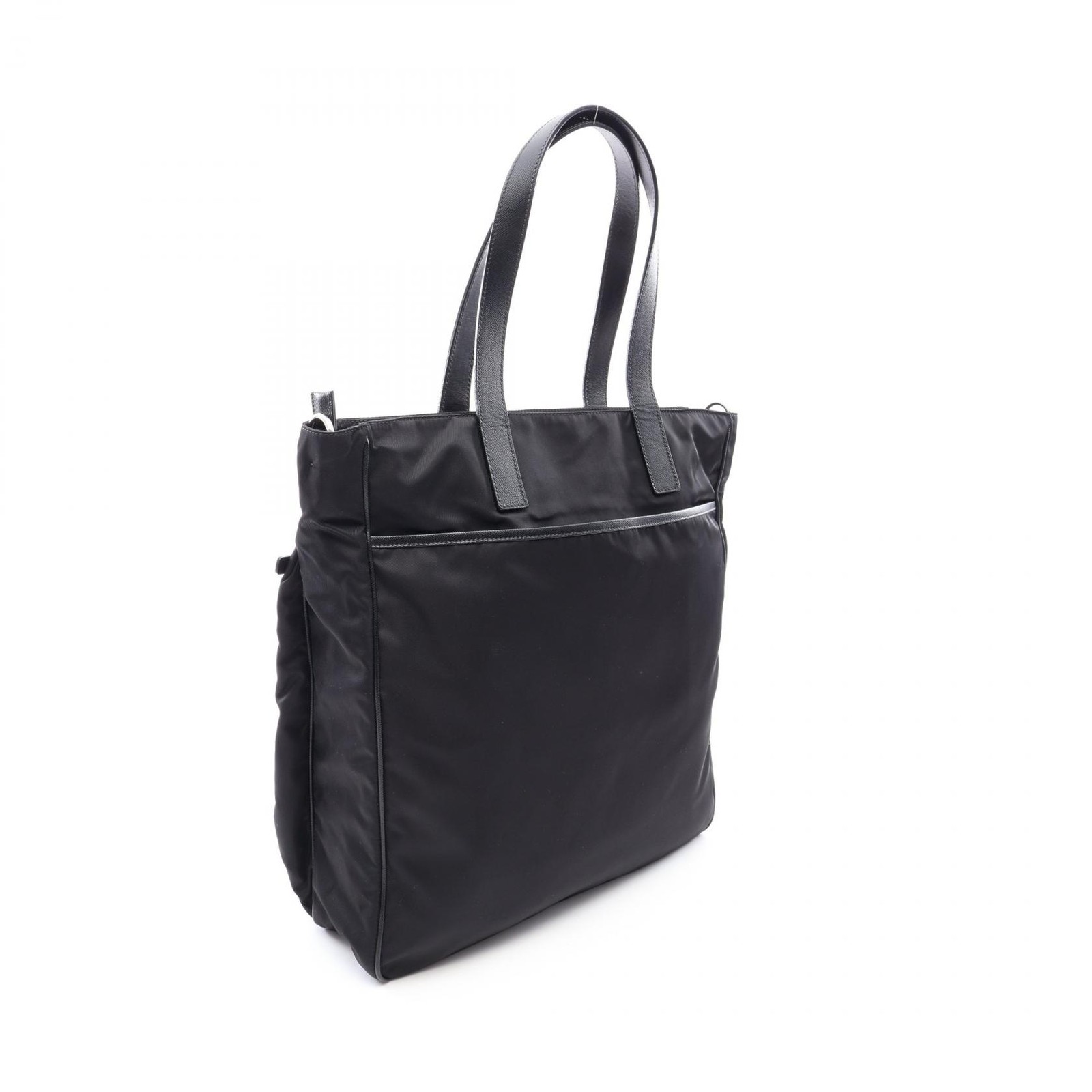 PRADA Triangle logo plate Tote hand Bag Nylon Saffiano leather Black Used mens