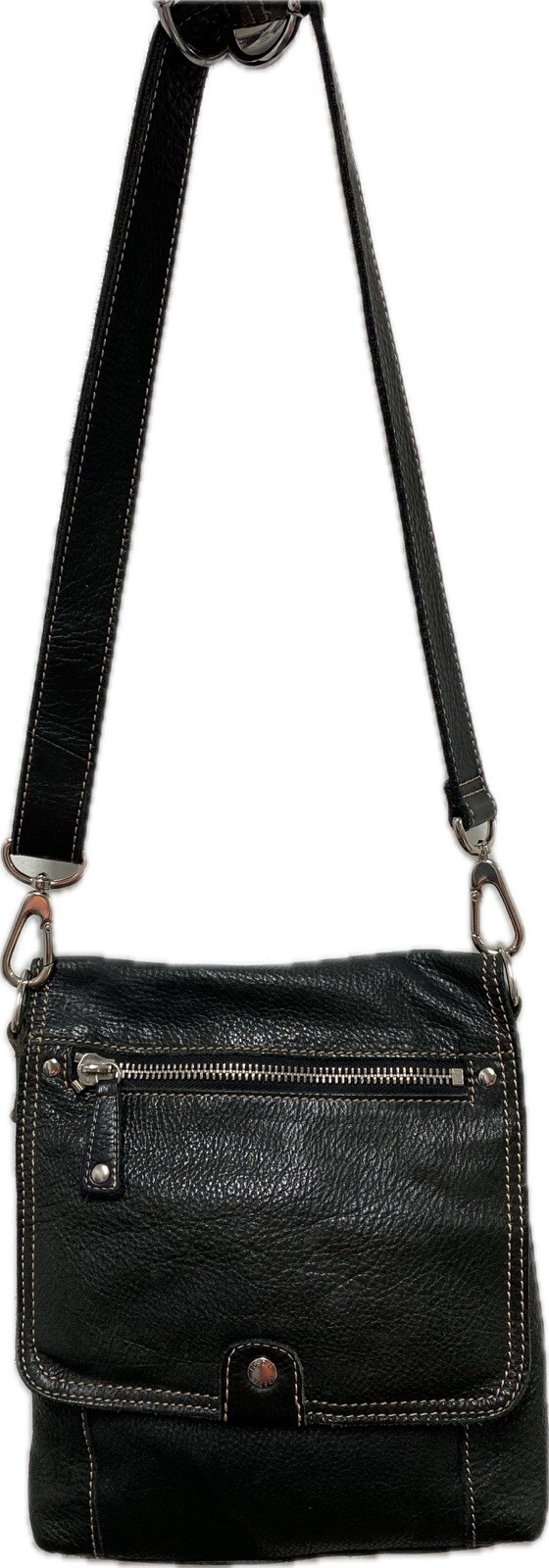 FOSSIL Slip Pocket Crossbody Purse Messenger Bag Black Pebble Leather 75082