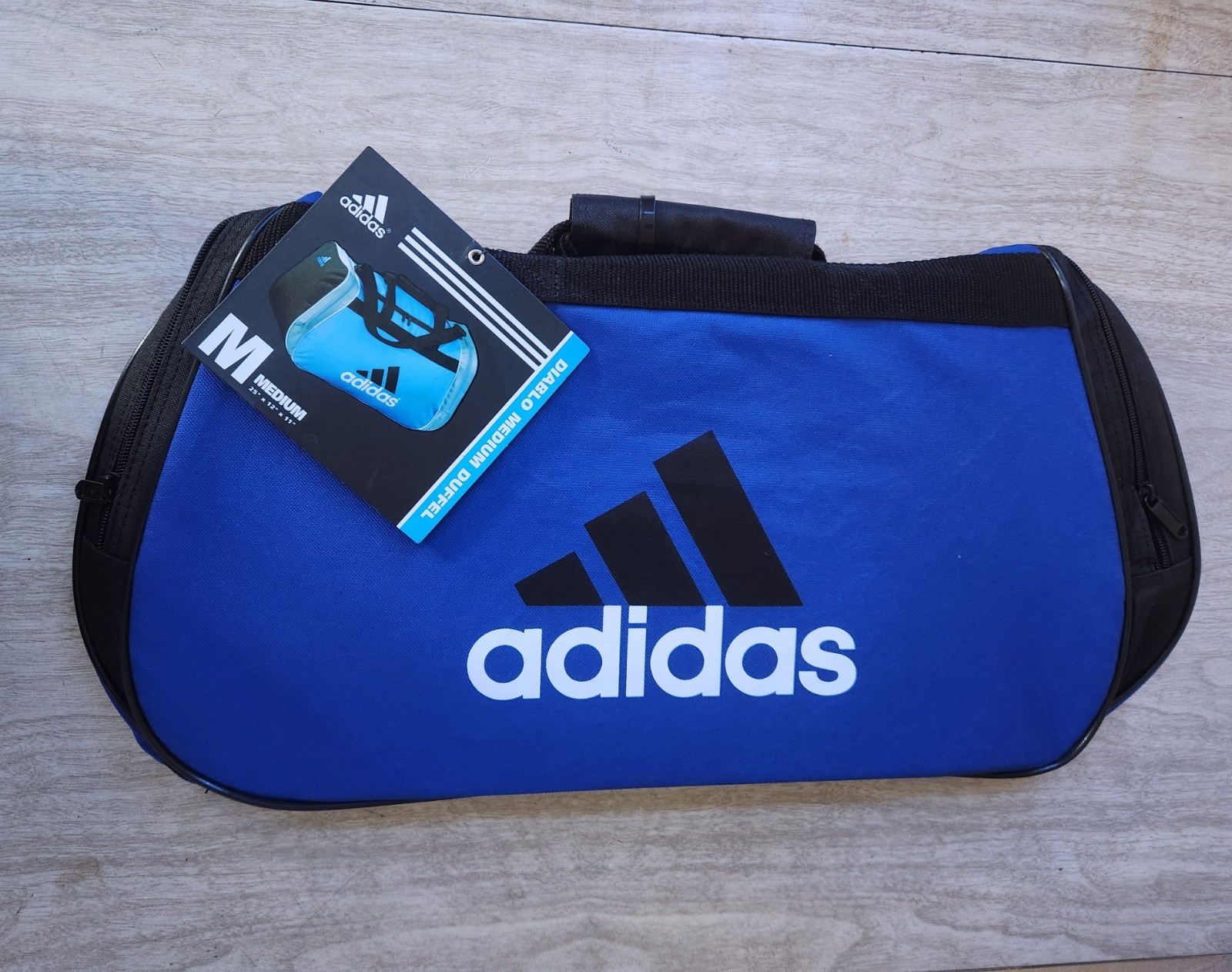 Adidas Diablo MEDIUM Duffel CORE TRAVEL Bag BLACK/WHITE/BLUE 2 POCKETS~NEW+TAGS