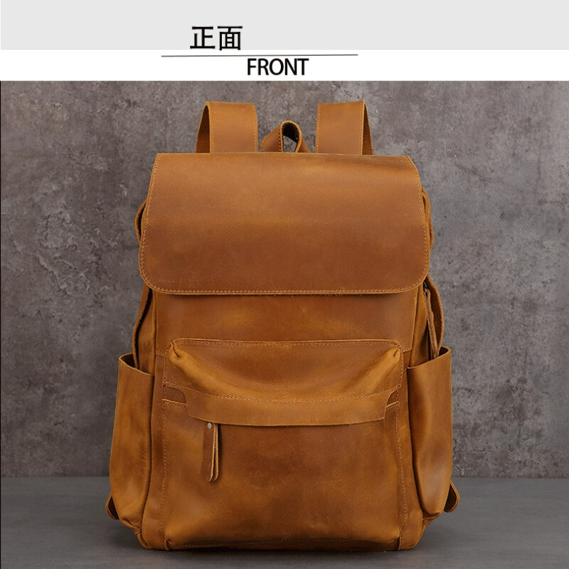Men’s Leather Retro Large Capacity Backpack Casual Travel Bag Computer Bag