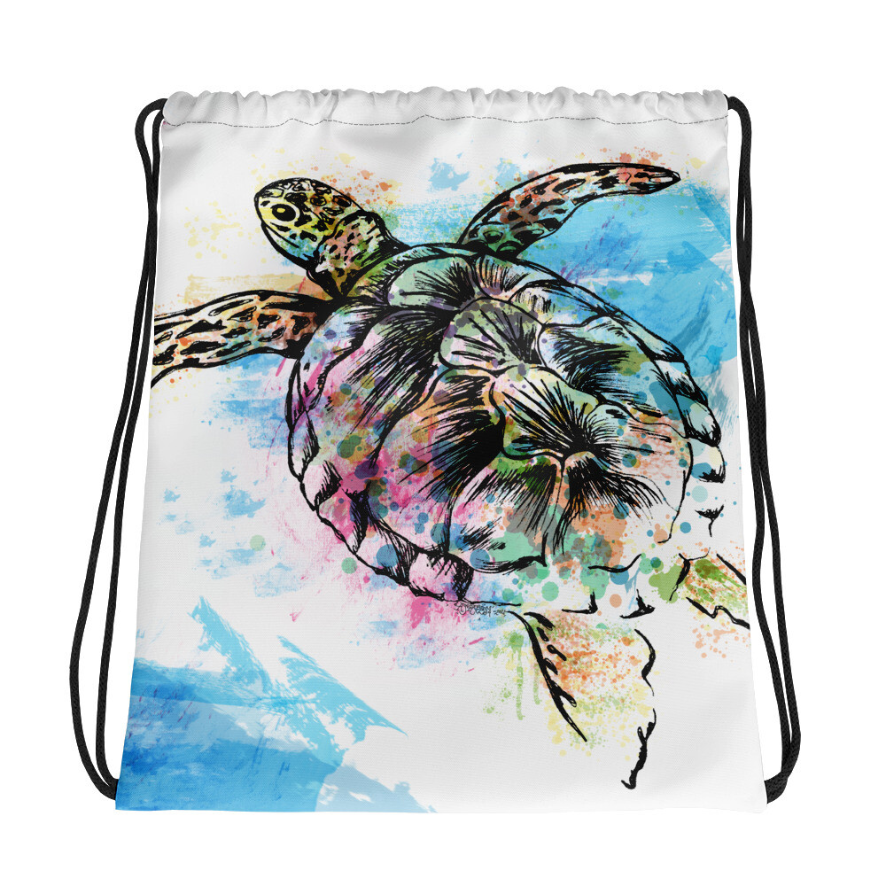 Sea Turtle Watercolor Ocean Sketch Drawstring School bag Bright Nature Gift