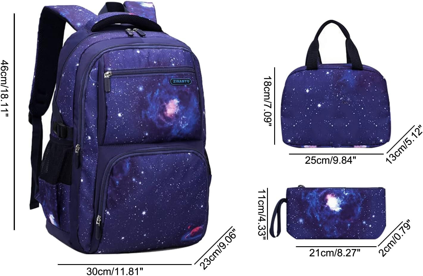 Star-Blue,3Pcs Backpack Set Space Pattern Galaxy Backpack Boys Primary Junior Mi