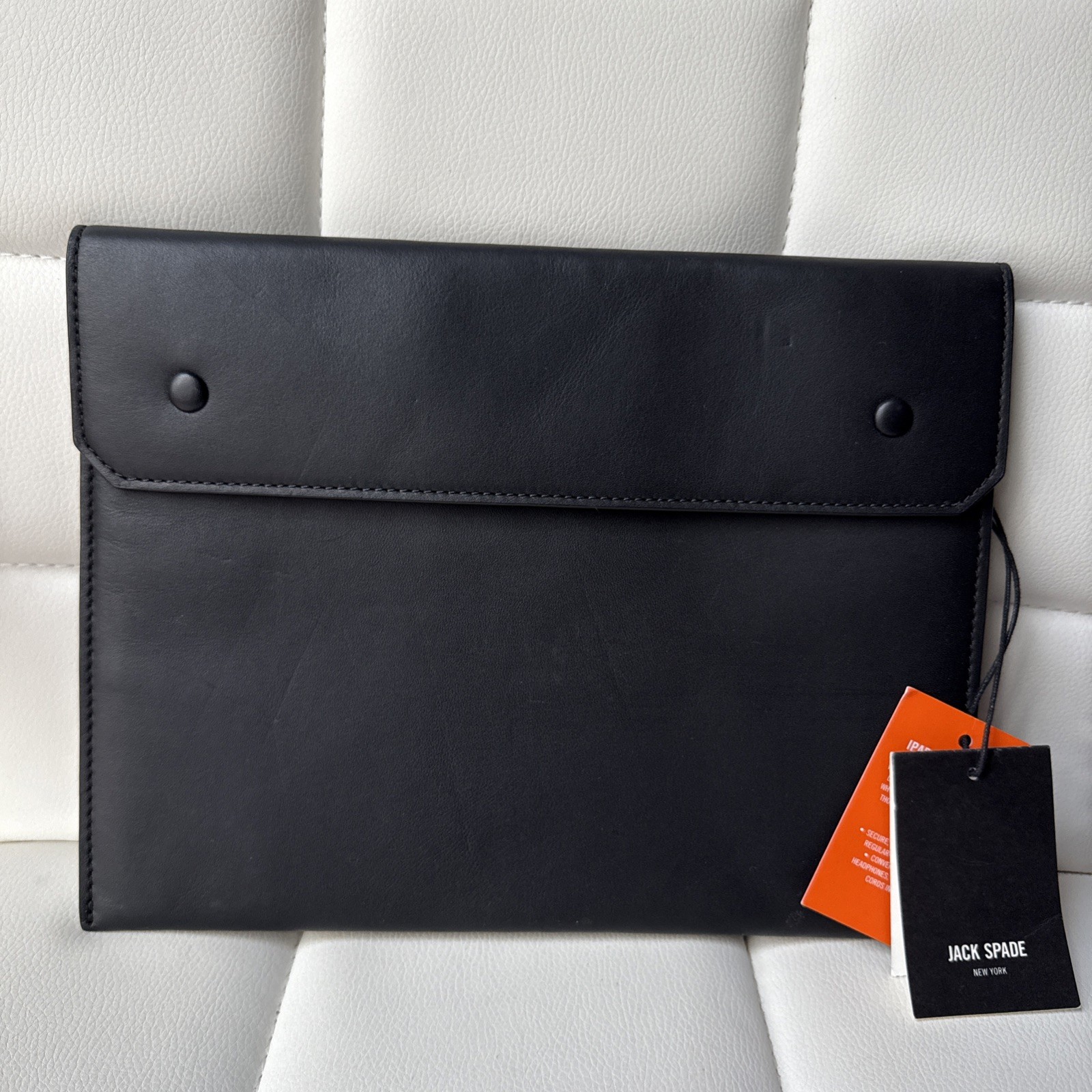 NWT Jack Spade Zip Snap Tablet Sleeve Portfolio Black Leather Pouch Case