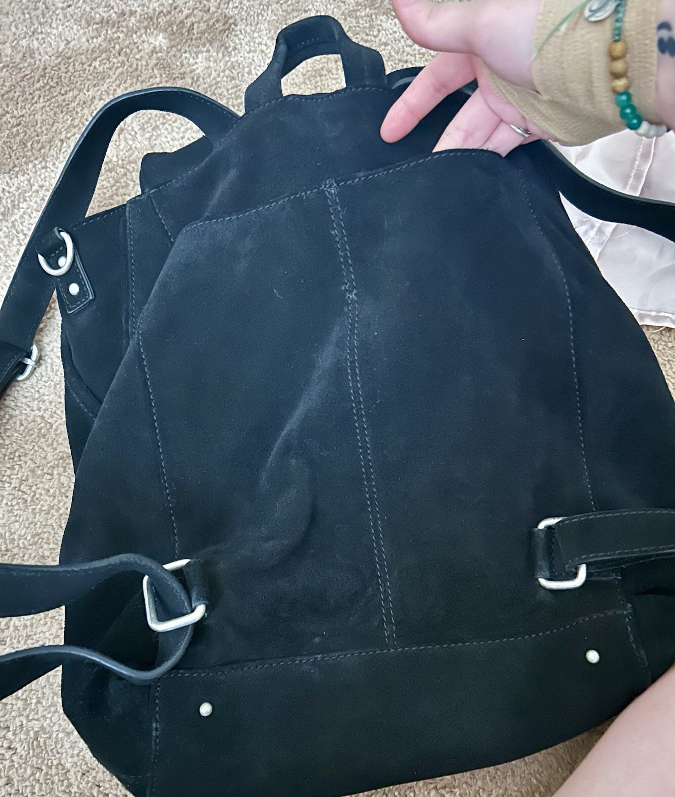Black Medium Backpack Magnetic Flap Zip Front Pocket Adjustable Straps