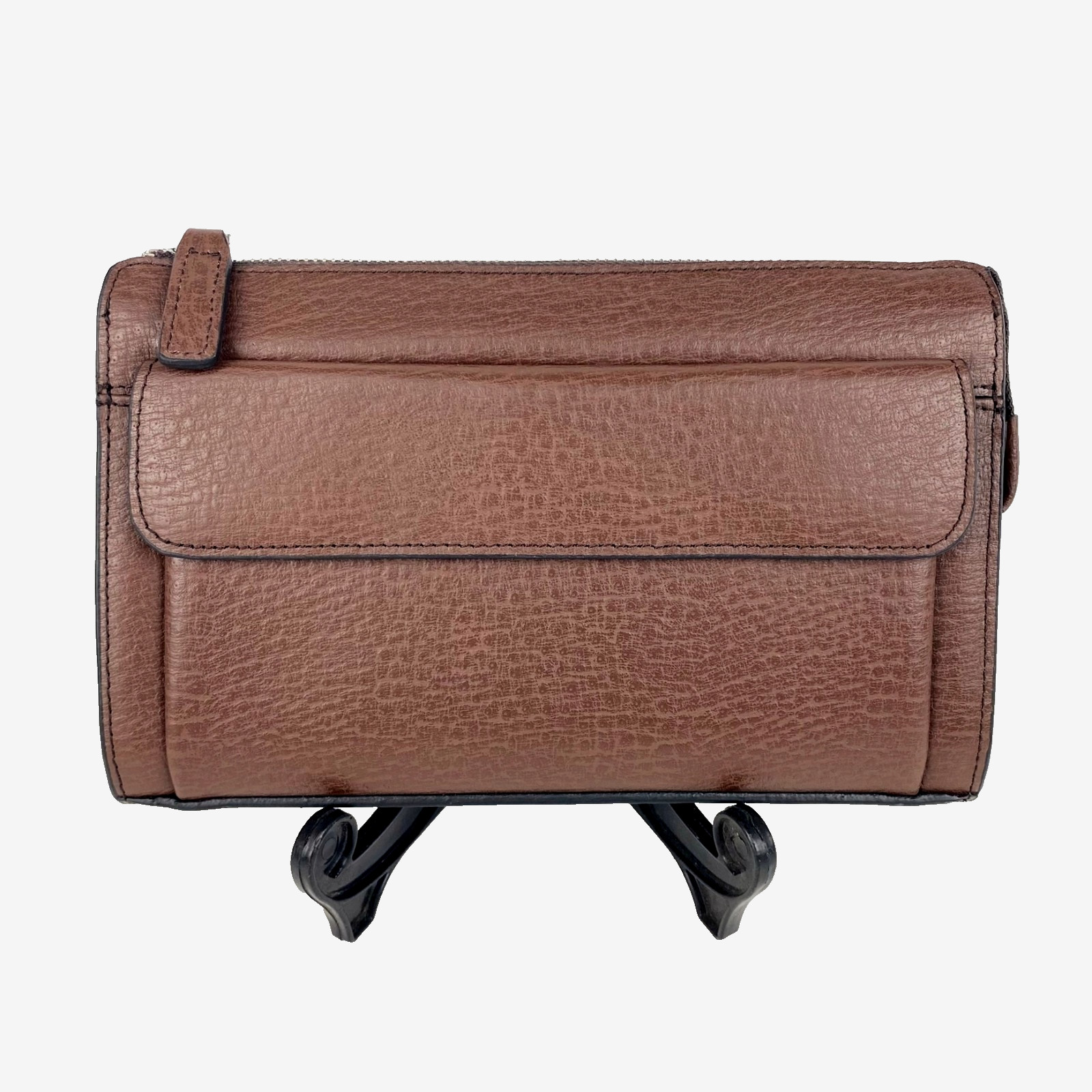 NEW Nubuck Leather Clutch Men Dark Brown Man Travel Purse Bag Handbag Pockets