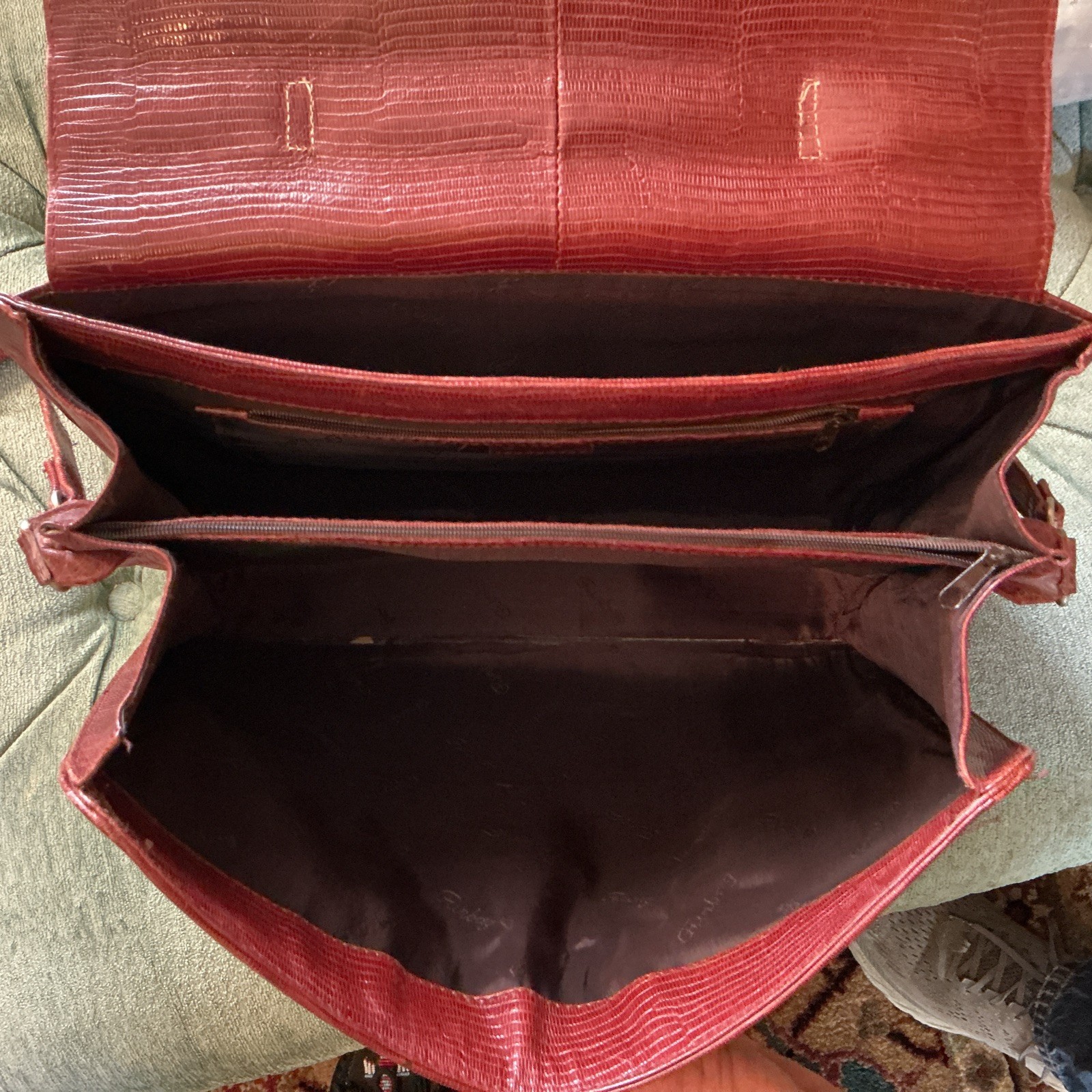 Snake Skin Embossed Brown Leather documents case from Switzerland.