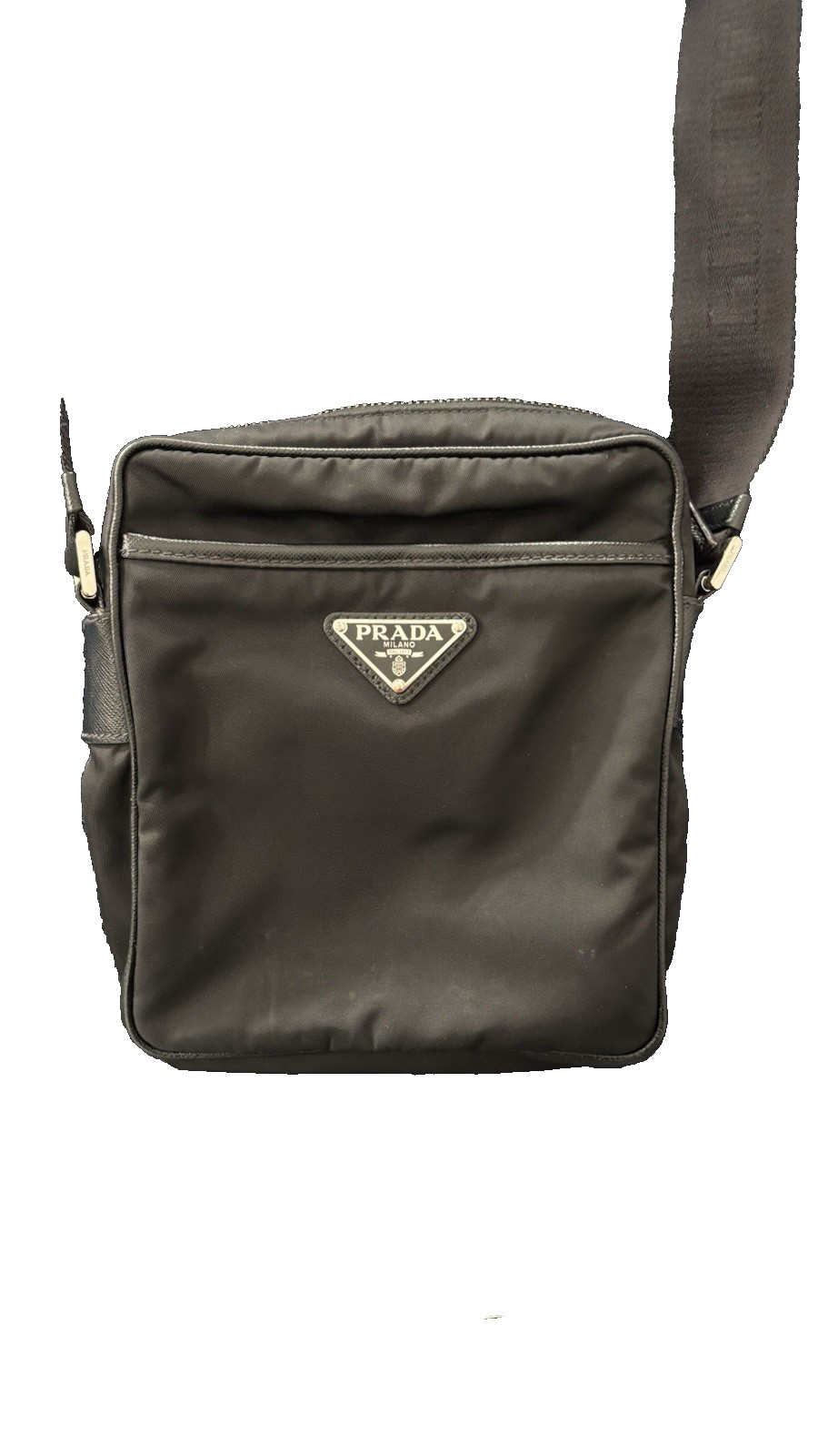 Prada Black Re-Nylon Messenger Bag w/ Removable Pouch Saffiano Trim 2VH113